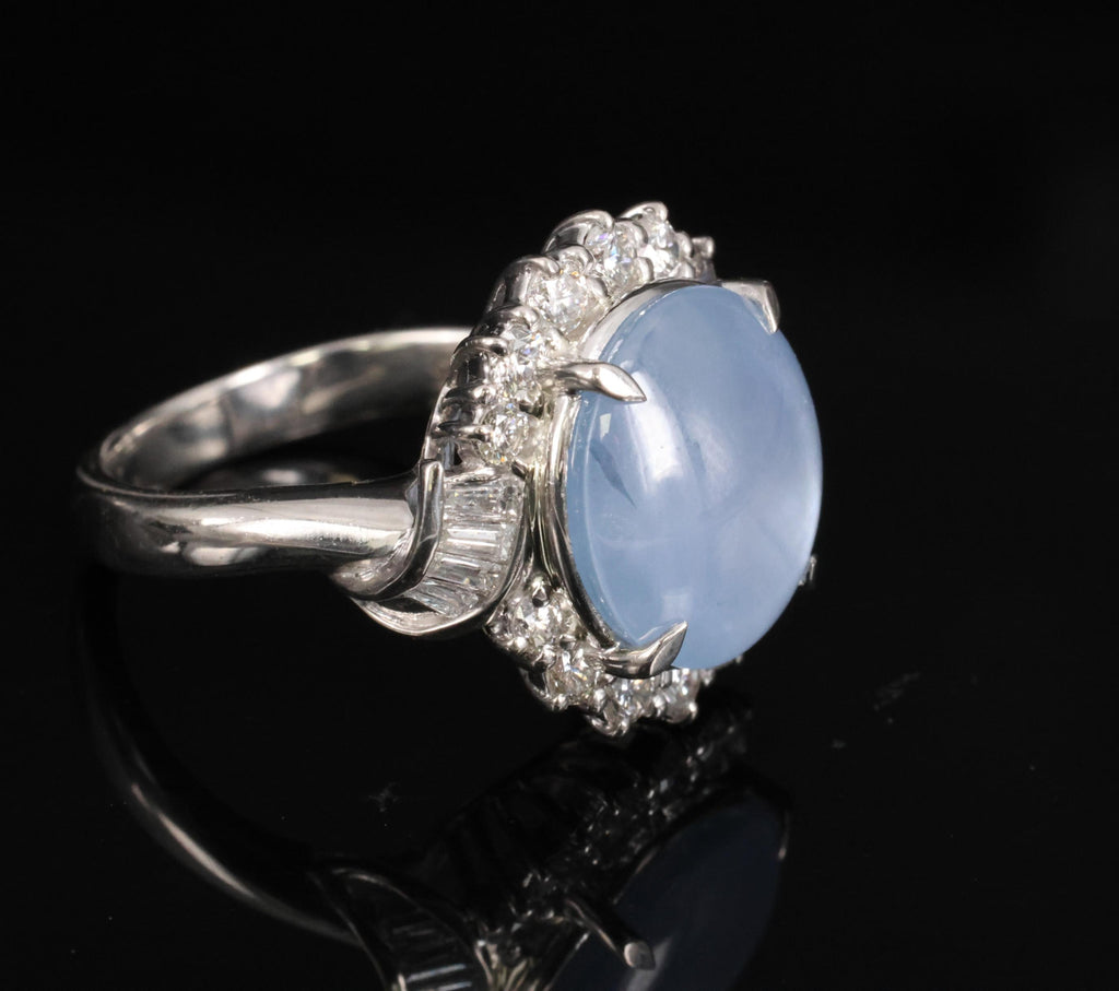 Fine 7.73ct Natural Blue Star Sapphire 0.75ct Diamond Halo Platinum Ring Size 5