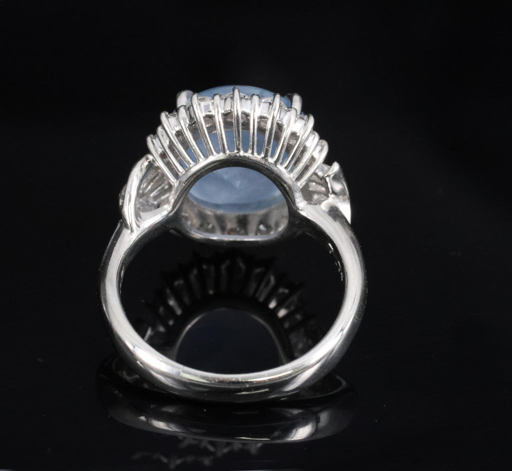 Fine 7.73ct Natural Blue Star Sapphire 0.75ct Diamond Halo Platinum Ring Size 5