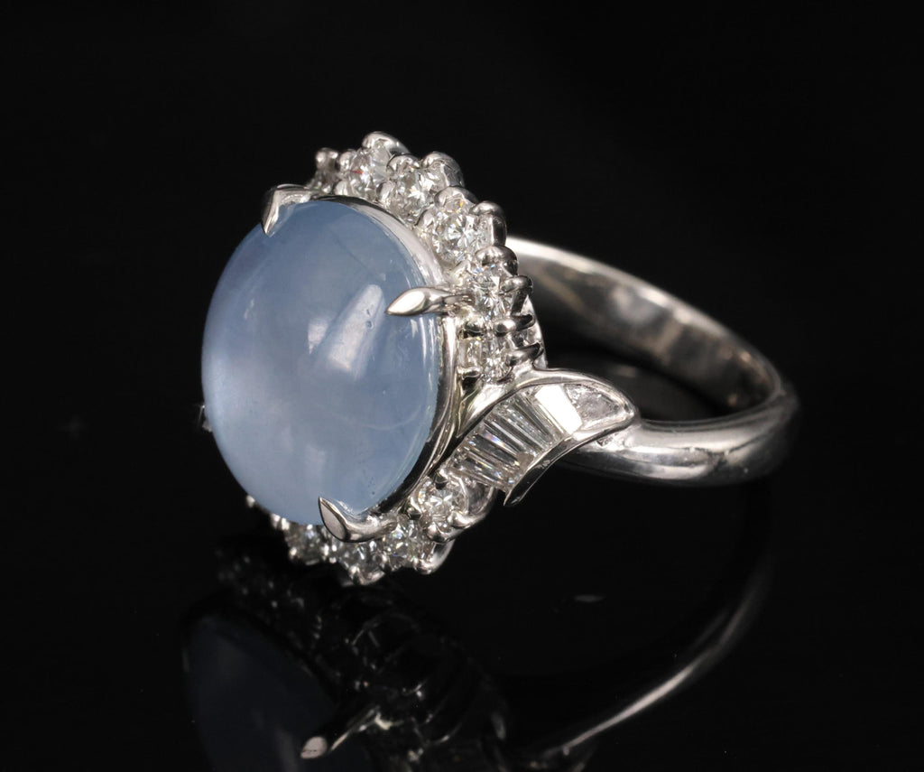 Fine 7.73ct Natural Blue Star Sapphire 0.75ct Diamond Halo Platinum Ring Size 5
