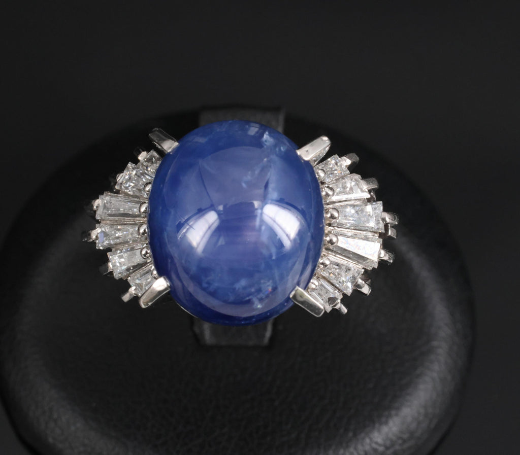 Rare 16.50ct Natural Blue Star Sapphire & 1.15ct Diamond Platinum Ring, Size 5.5