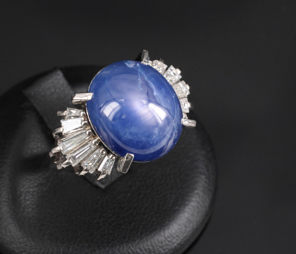 Rare 16.50ct Natural Blue Star Sapphire & 1.15ct Diamond Platinum Ring, Size 5.5