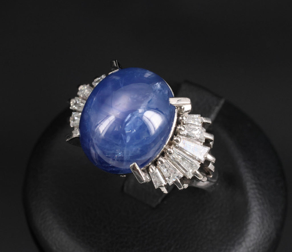 Rare 16.50ct Natural Blue Star Sapphire & 1.15ct Diamond Platinum Ring, Size 5.5