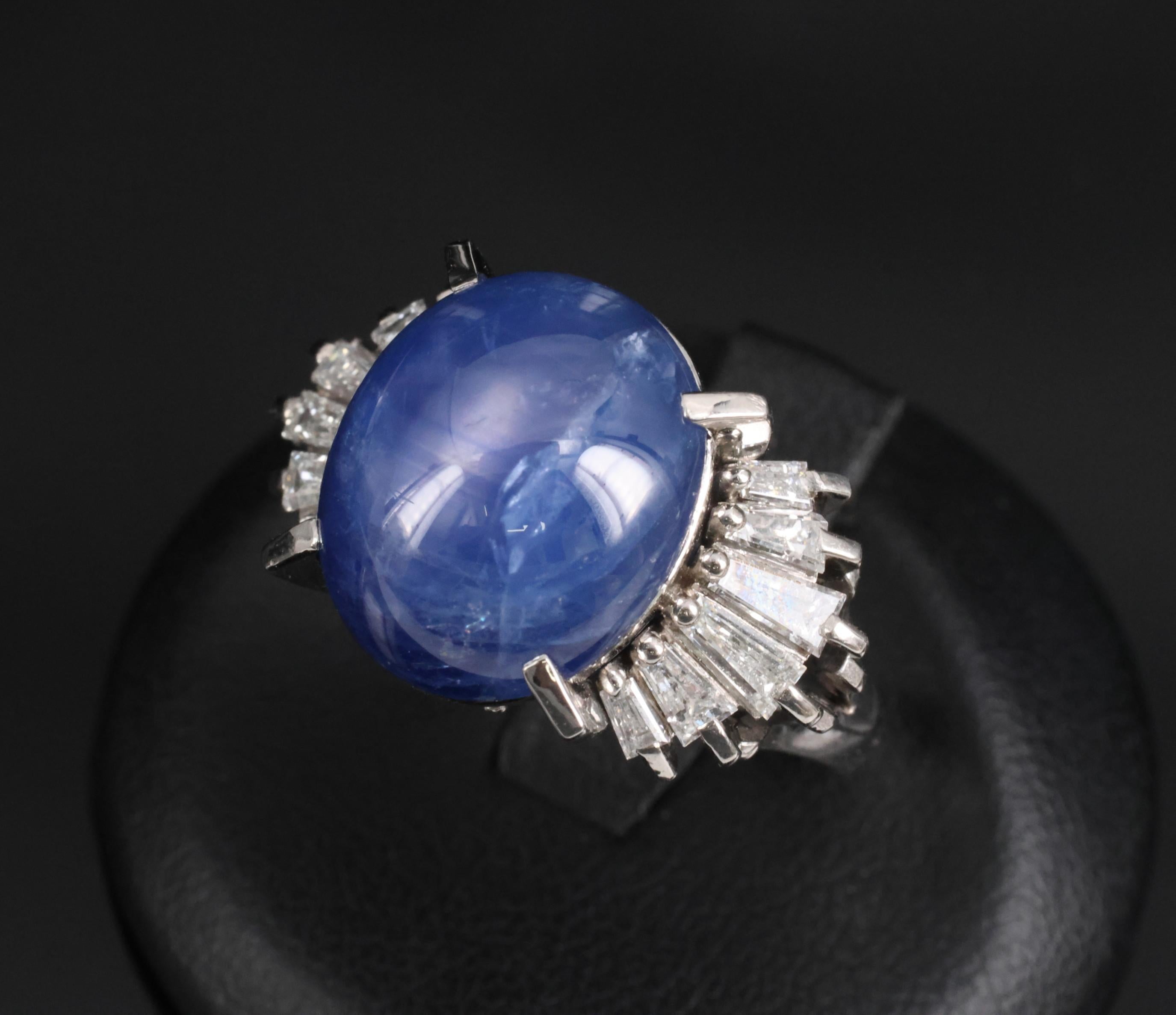 Rare 16.50ct Natural Blue Star Sapphire & 1.15ct Diamond Platinum Ring, Size 5.5
