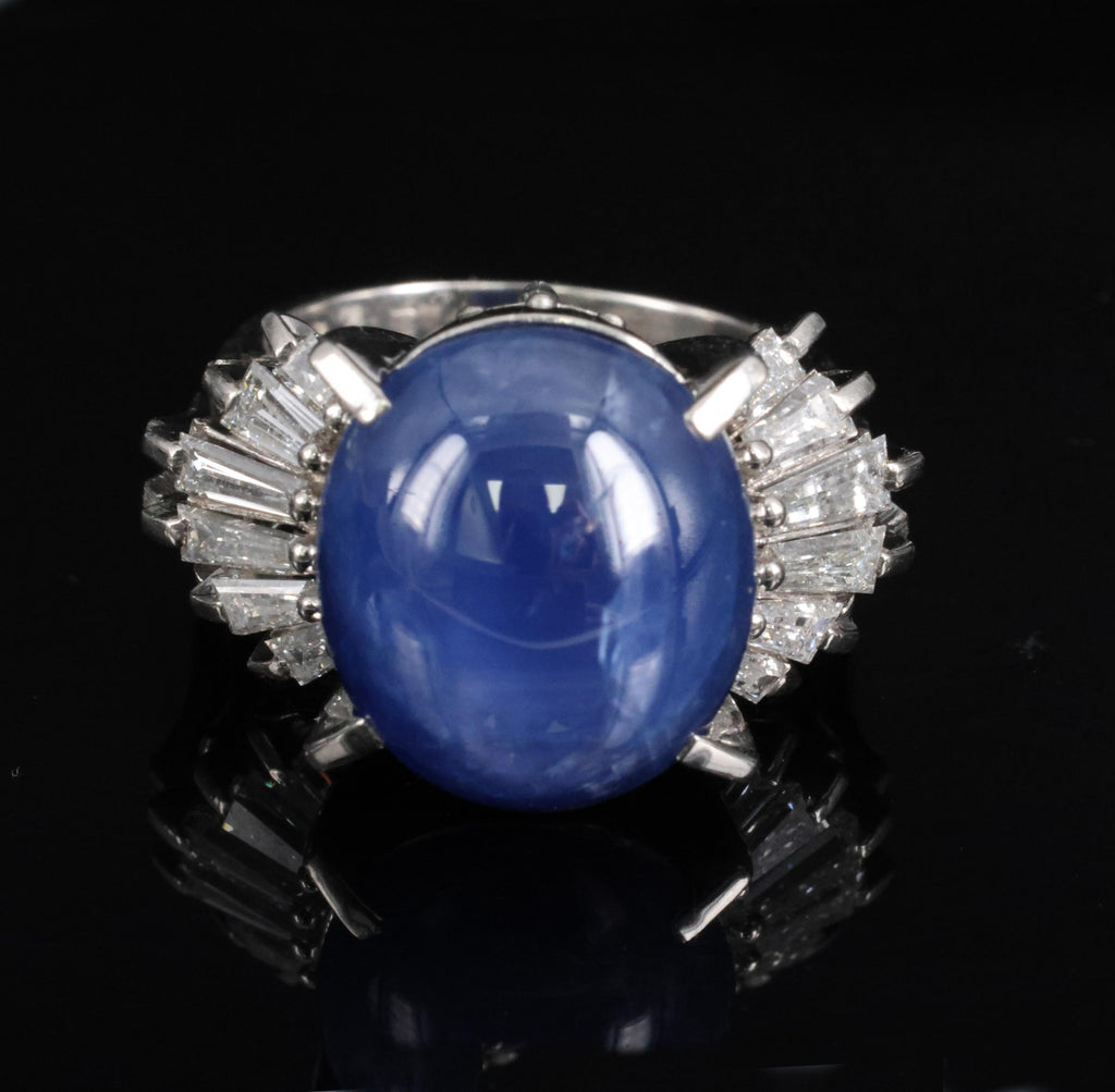 Rare 16.50ct Natural Blue Star Sapphire & 1.15ct Diamond Platinum Ring, Size 5.5