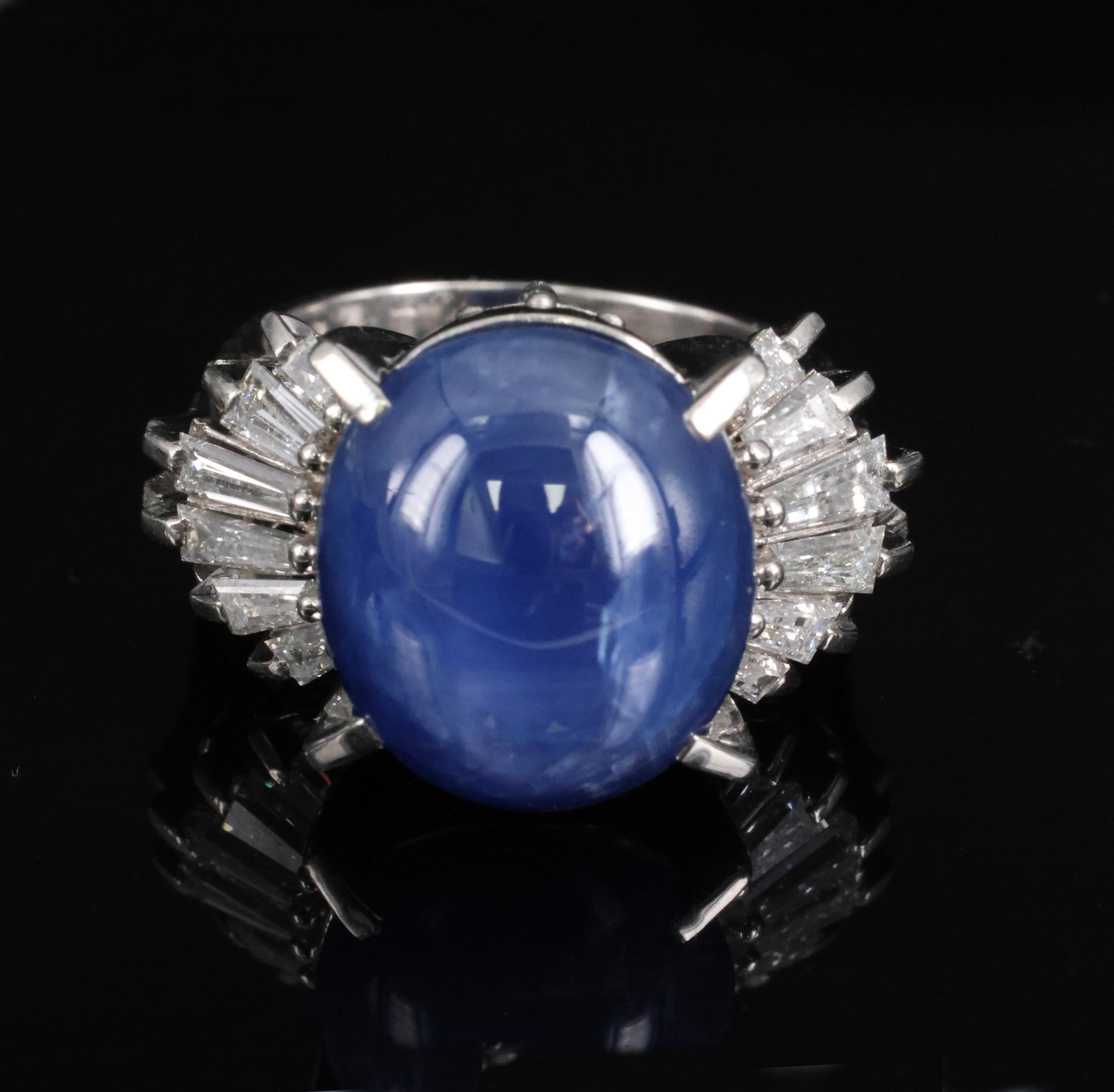 Rare 16.50ct Natural Blue Star Sapphire & 1.15ct Diamond Platinum Ring, Size 5.5