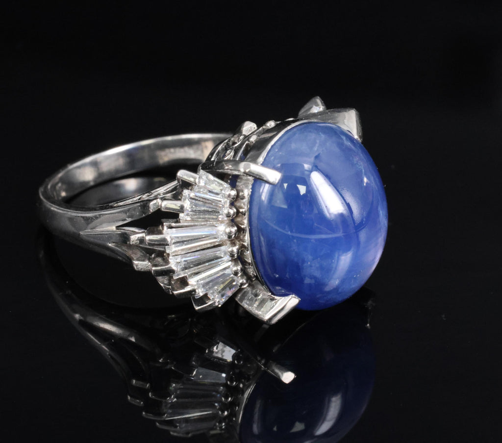 Rare 16.50ct Natural Blue Star Sapphire & 1.15ct Diamond Platinum Ring, Size 5.5