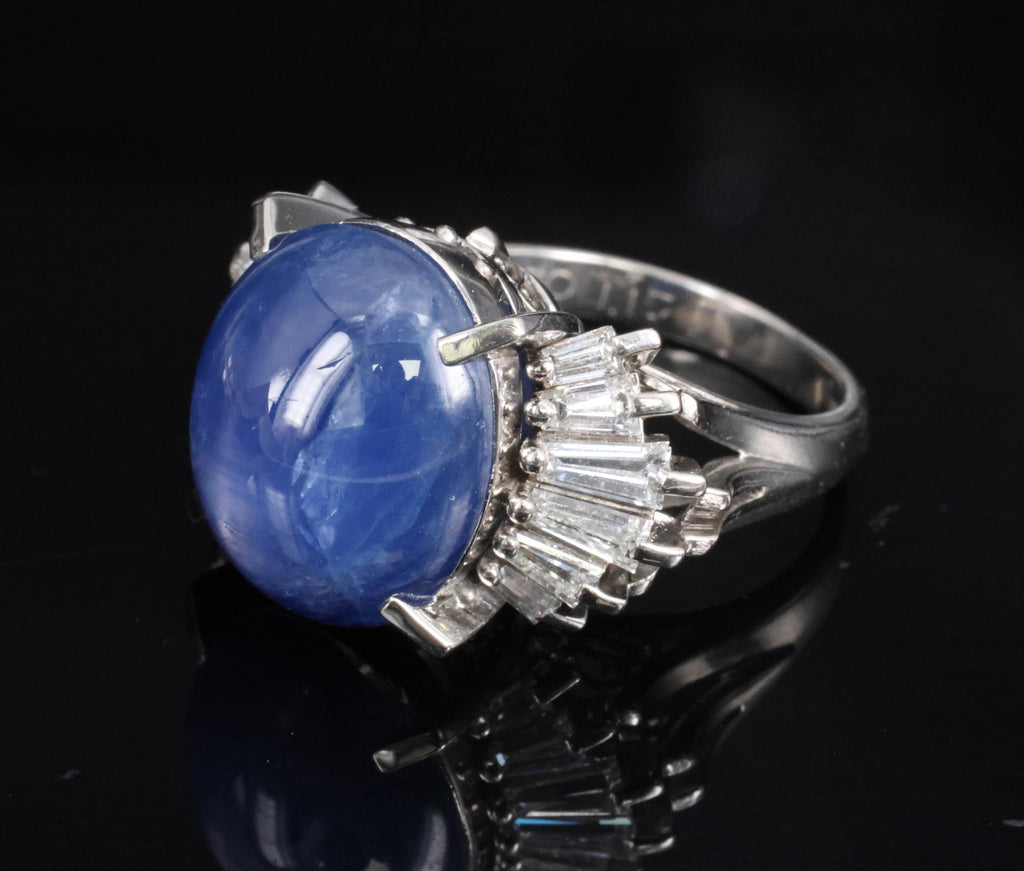 Rare 16.50ct Natural Blue Star Sapphire & 1.15ct Diamond Platinum Ring, Size 5.5
