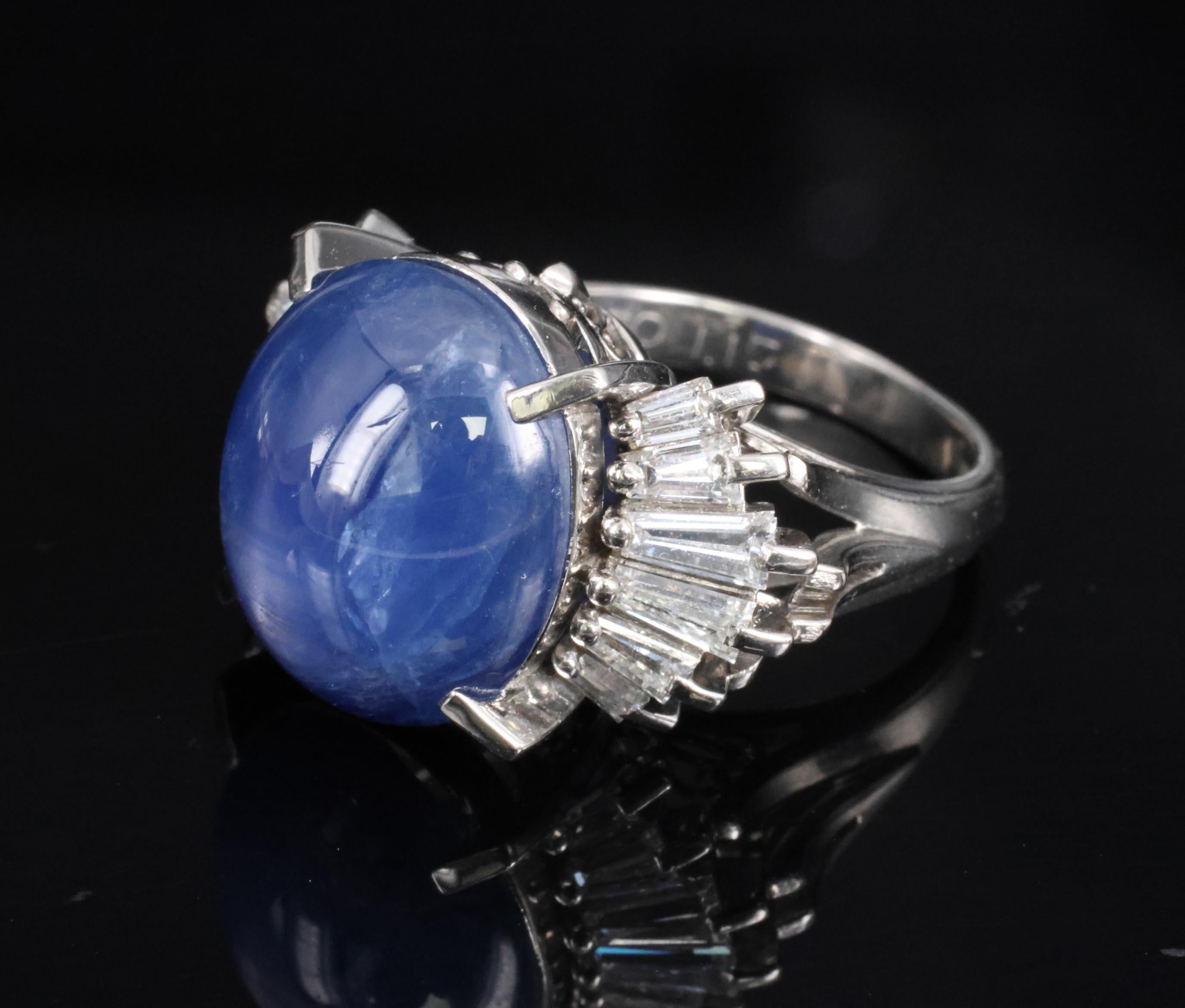 Rare 16.50ct Natural Blue Star Sapphire & 1.15ct Diamond Platinum Ring, Size 5.5