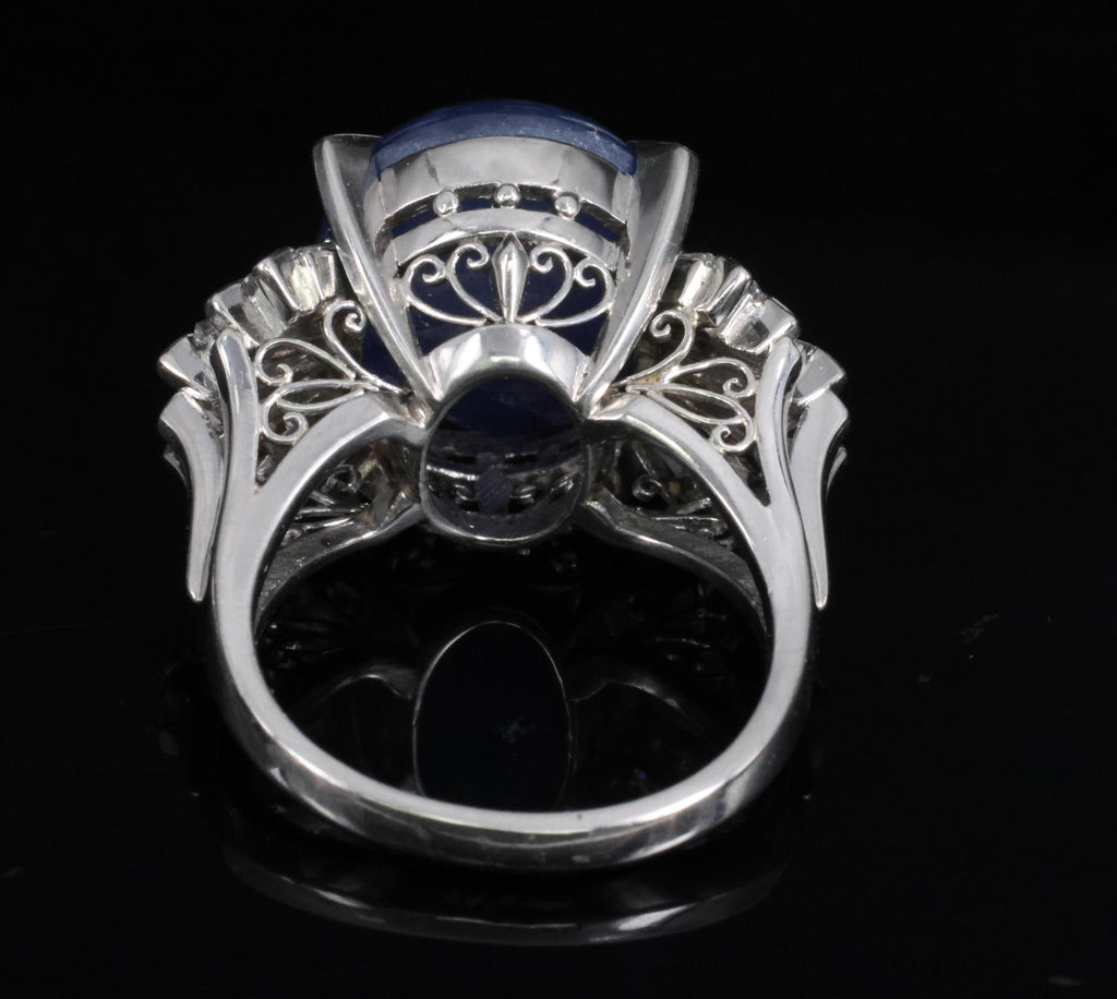 Rare 16.50ct Natural Blue Star Sapphire & 1.15ct Diamond Platinum Ring, Size 5.5