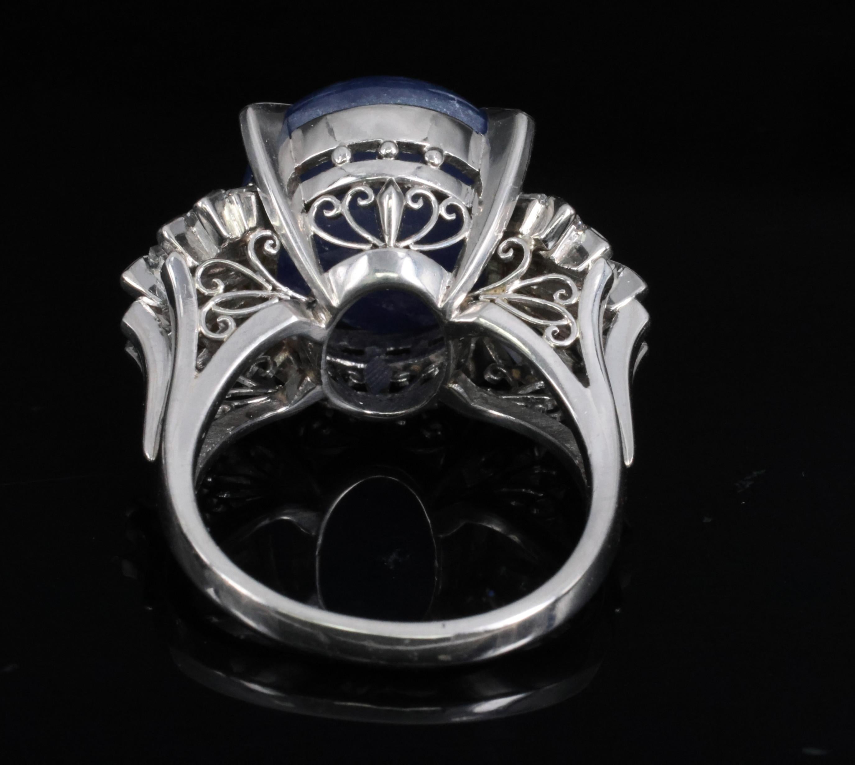 Rare 16.50ct Natural Blue Star Sapphire & 1.15ct Diamond Platinum Ring, Size 5.5