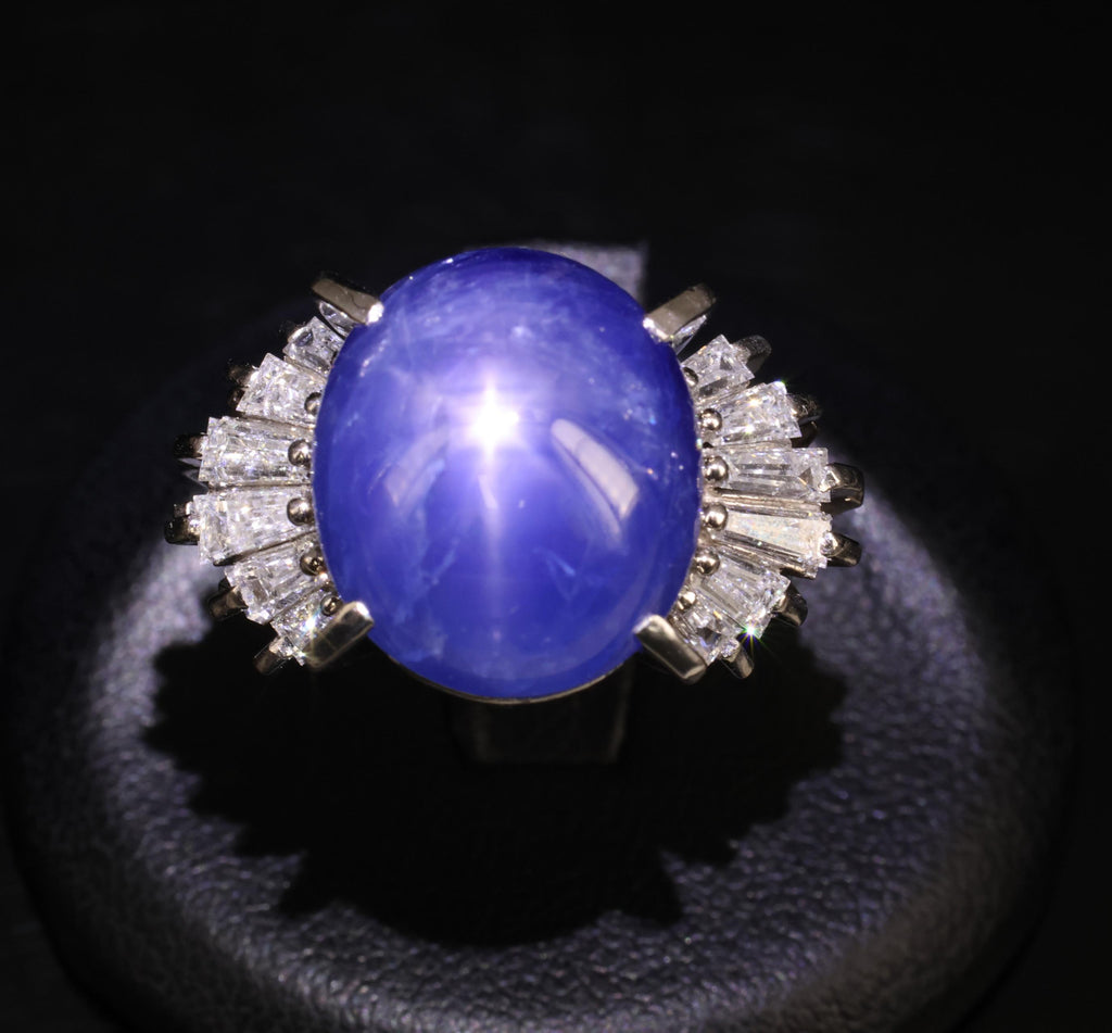 Rare 16.50ct Natural Blue Star Sapphire & 1.15ct Diamond Platinum Ring, Size 5.5