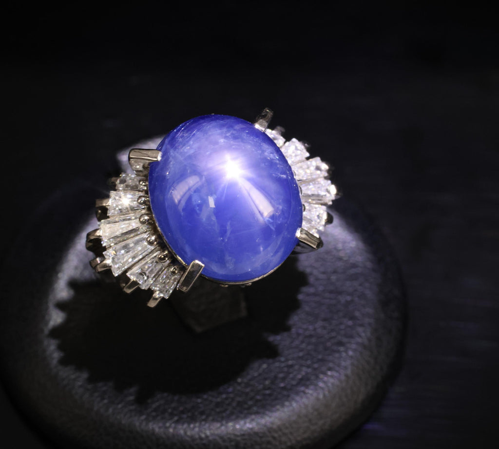 Rare 16.50ct Natural Blue Star Sapphire & 1.15ct Diamond Platinum Ring, Size 5.5