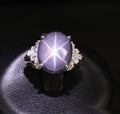 7.62ct Natural Purple Star Sapphire & 0.37ct Diamond Halo Platinum Ring, Size 4