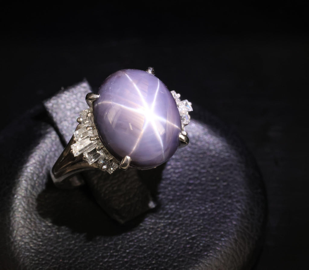 7.62ct Natural Purple Star Sapphire & 0.37ct Diamond Halo Platinum Ring, Size 4