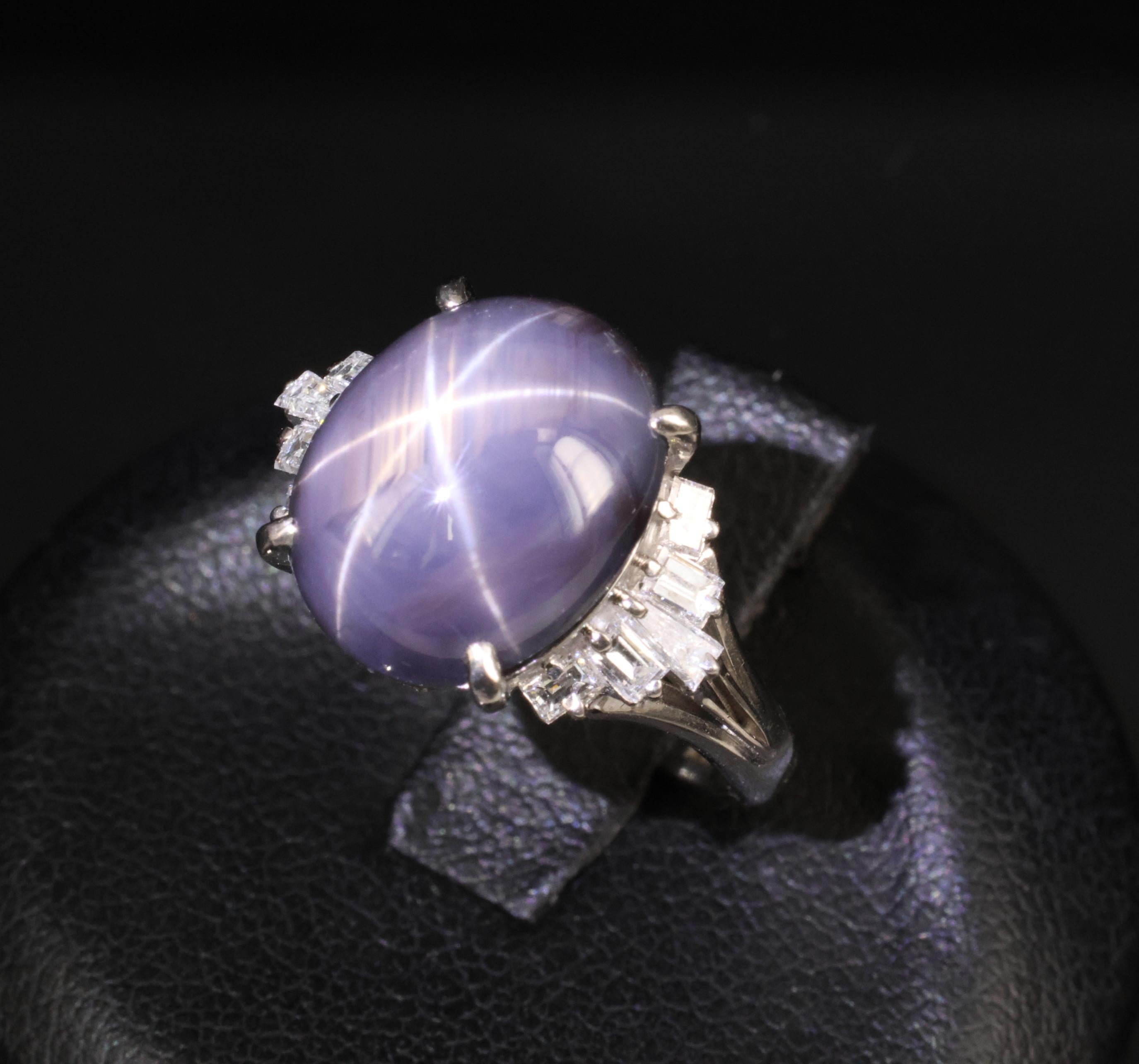 7.62ct Natural Purple Star Sapphire & 0.37ct Diamond Halo Platinum Ring, Size 4