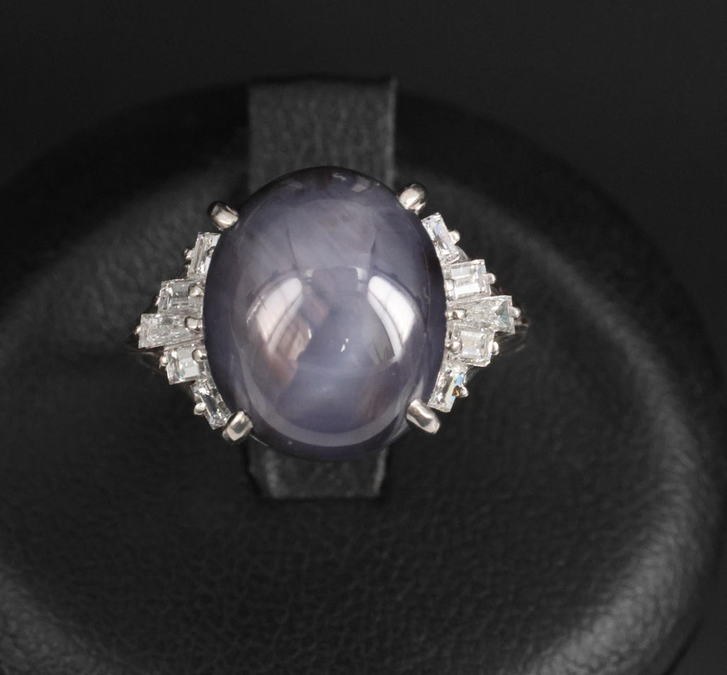 7.62ct Natural Purple Star Sapphire & 0.37ct Diamond Halo Platinum Ring, Size 4