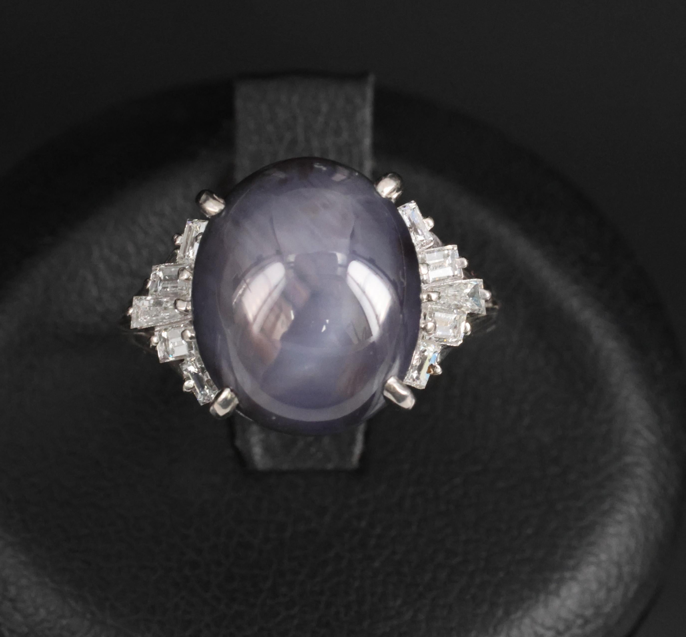7.62ct Natural Purple Star Sapphire & 0.37ct Diamond Halo Platinum Ring, Size 4