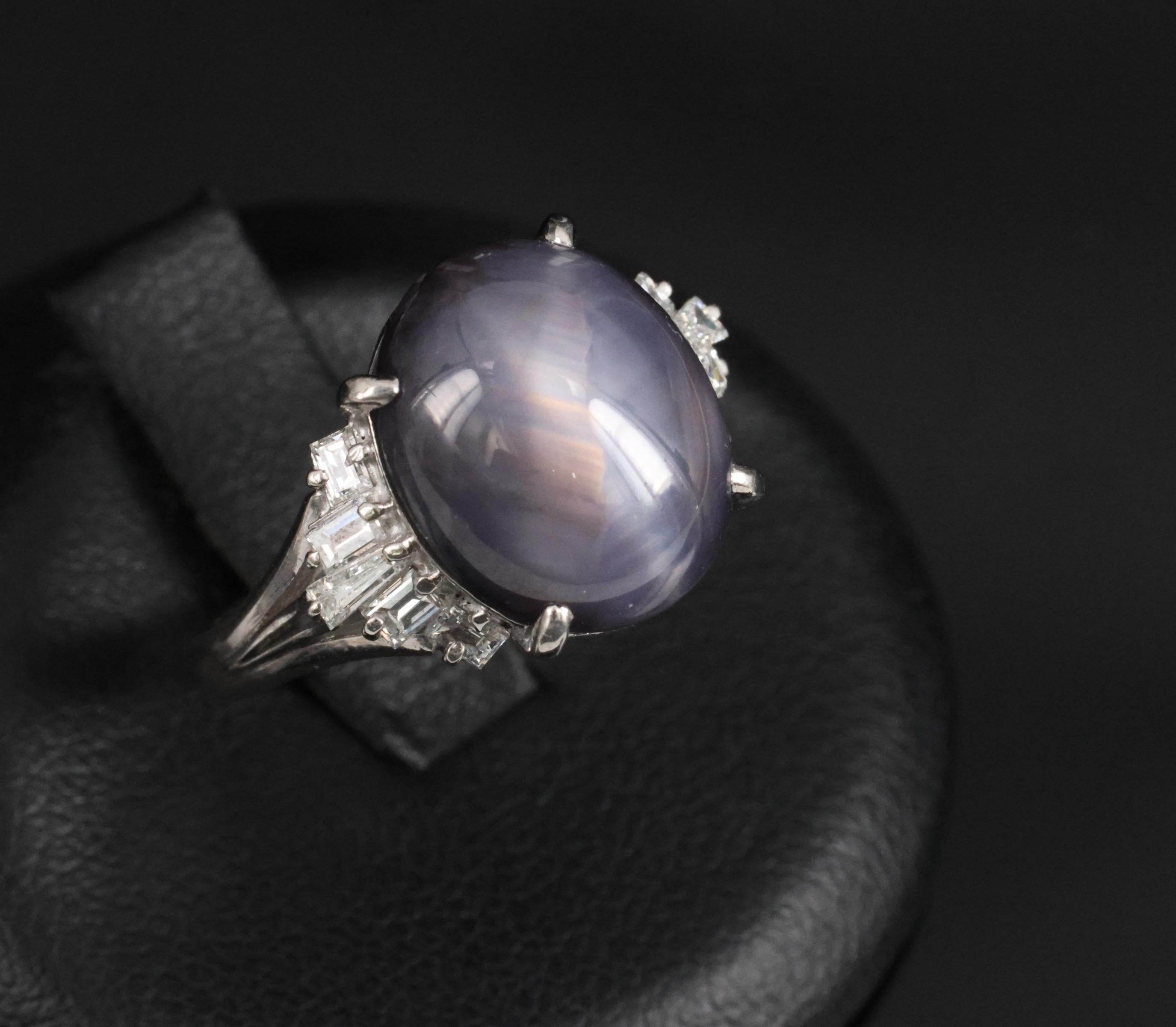 7.62ct Natural Purple Star Sapphire & 0.37ct Diamond Halo Platinum Ring, Size 4
