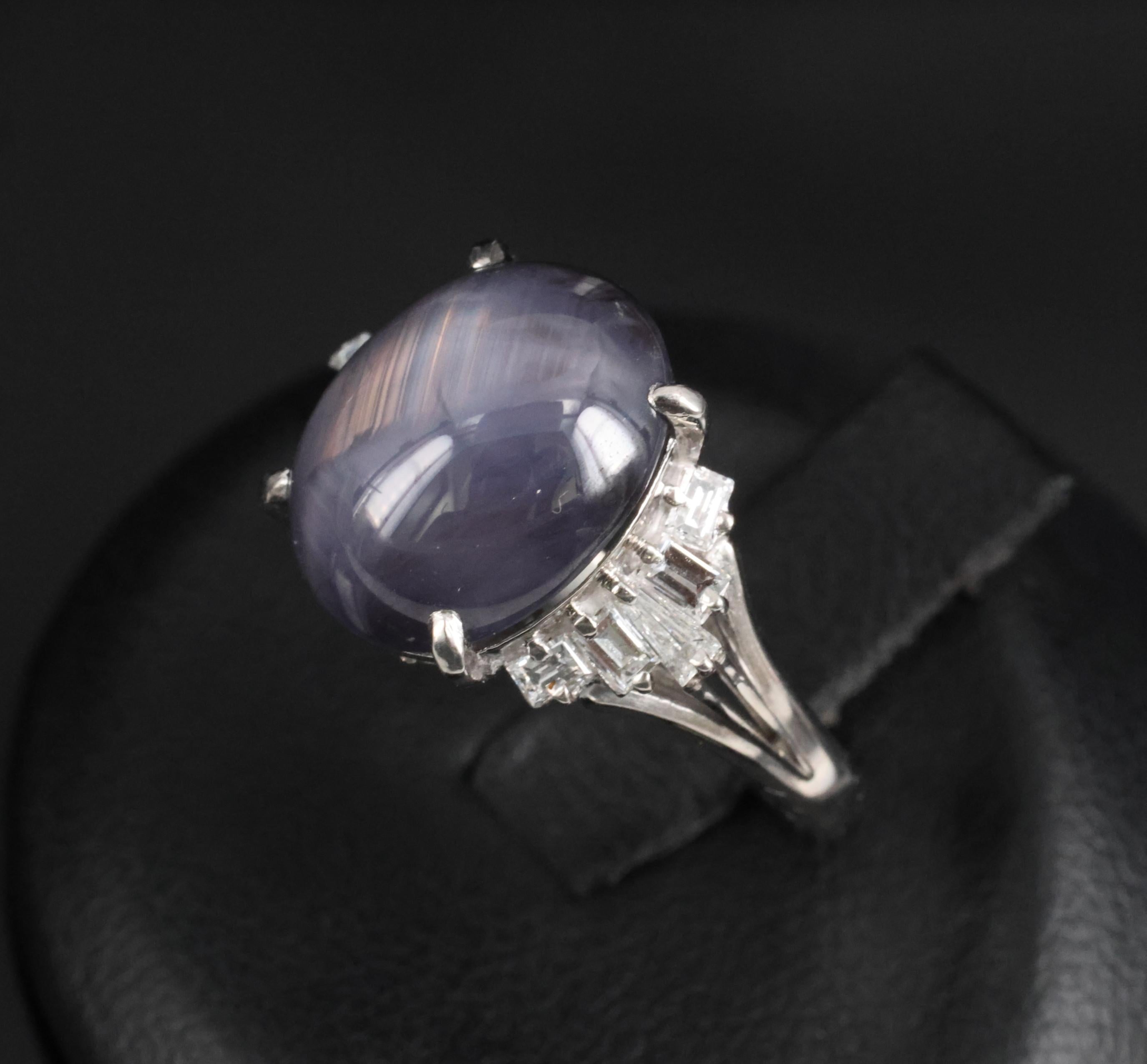 7.62ct Natural Purple Star Sapphire & 0.37ct Diamond Halo Platinum Ring, Size 4