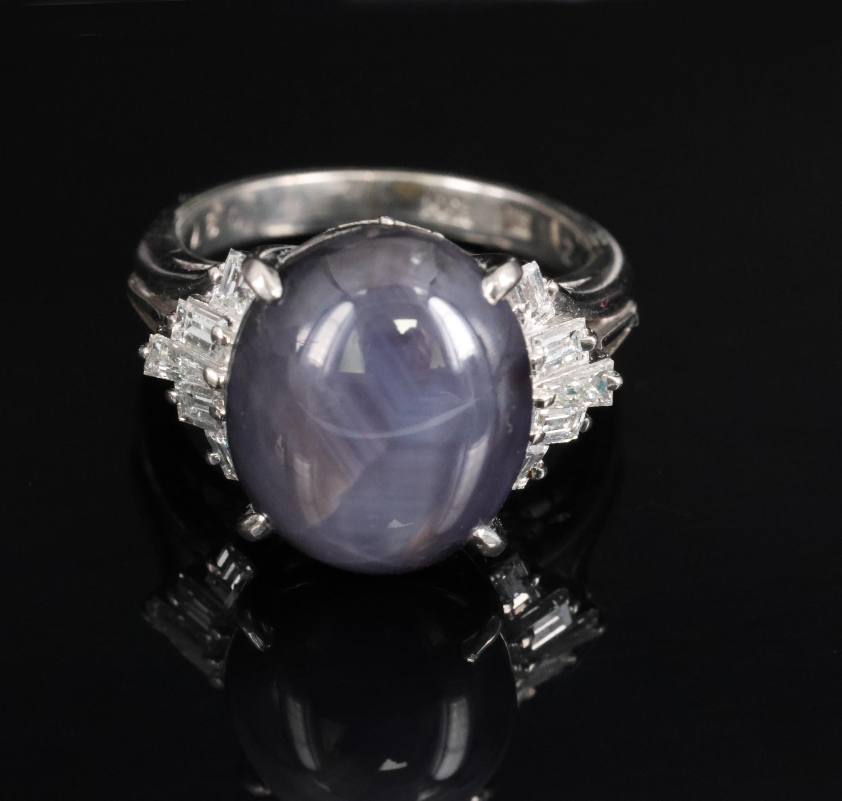 7.62ct Natural Purple Star Sapphire & 0.37ct Diamond Halo Platinum Ring, Size 4