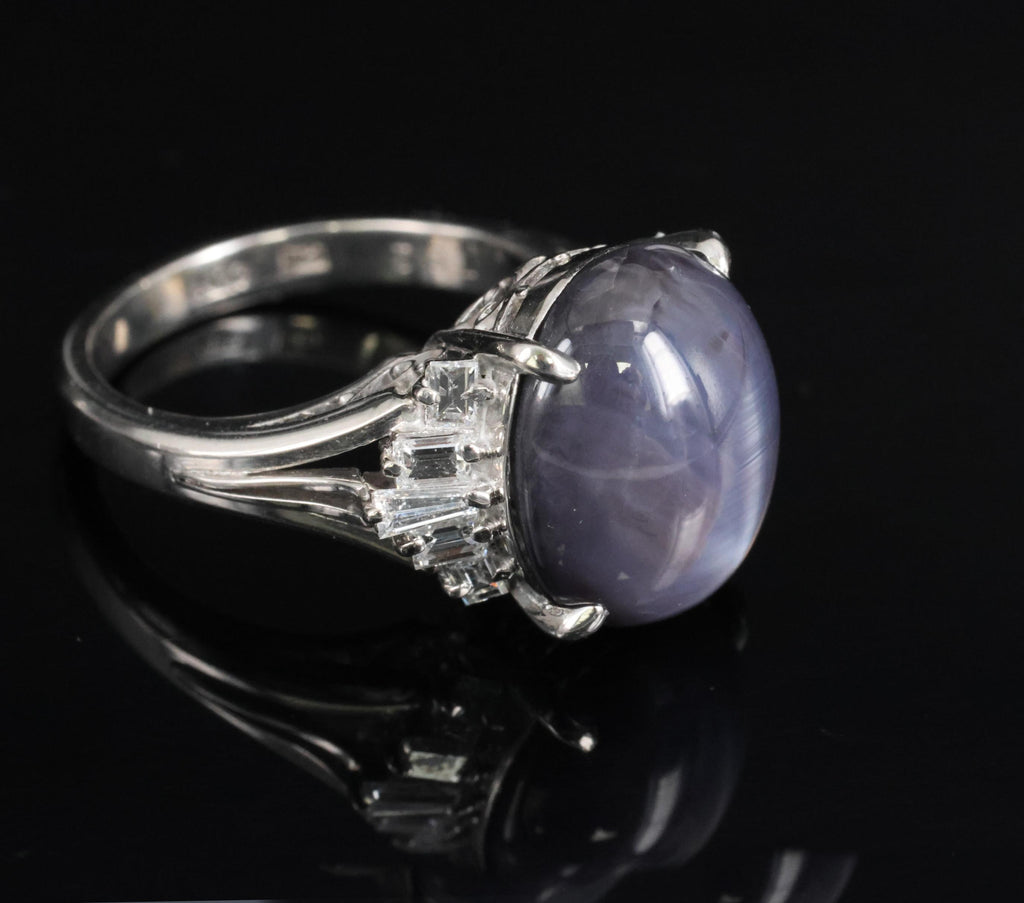 7.62ct Natural Purple Star Sapphire & 0.37ct Diamond Halo Platinum Ring, Size 4