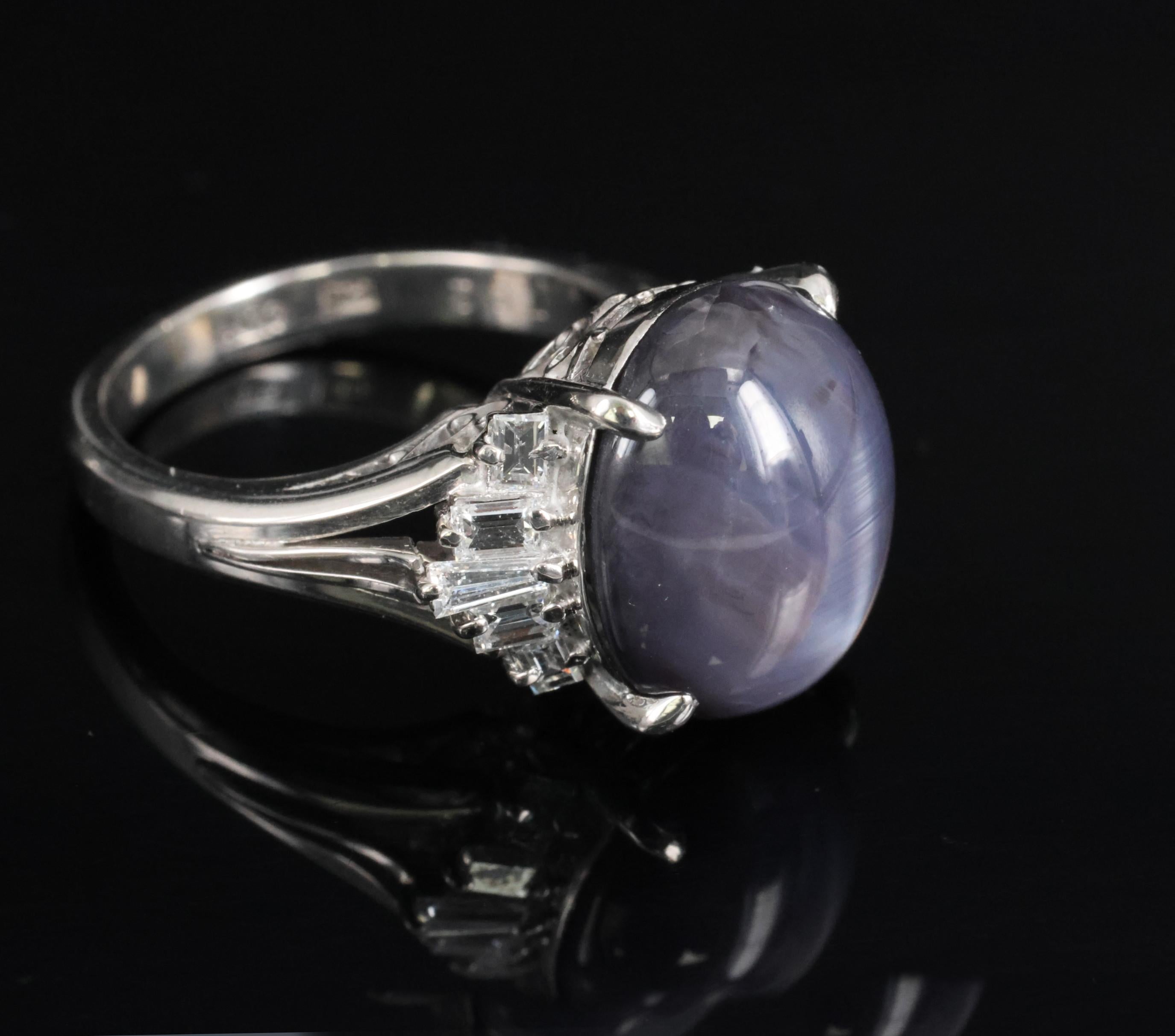 7.62ct Natural Purple Star Sapphire & 0.37ct Diamond Halo Platinum Ring, Size 4