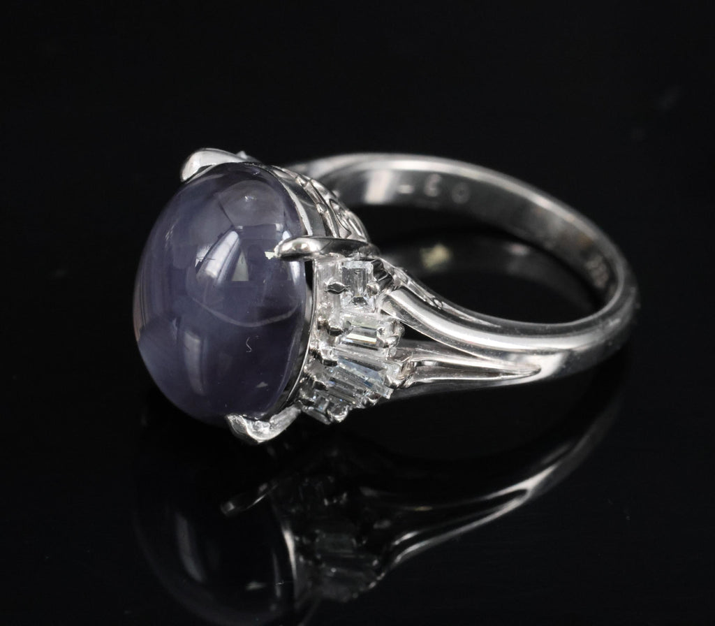 7.62ct Natural Purple Star Sapphire & 0.37ct Diamond Halo Platinum Ring, Size 4