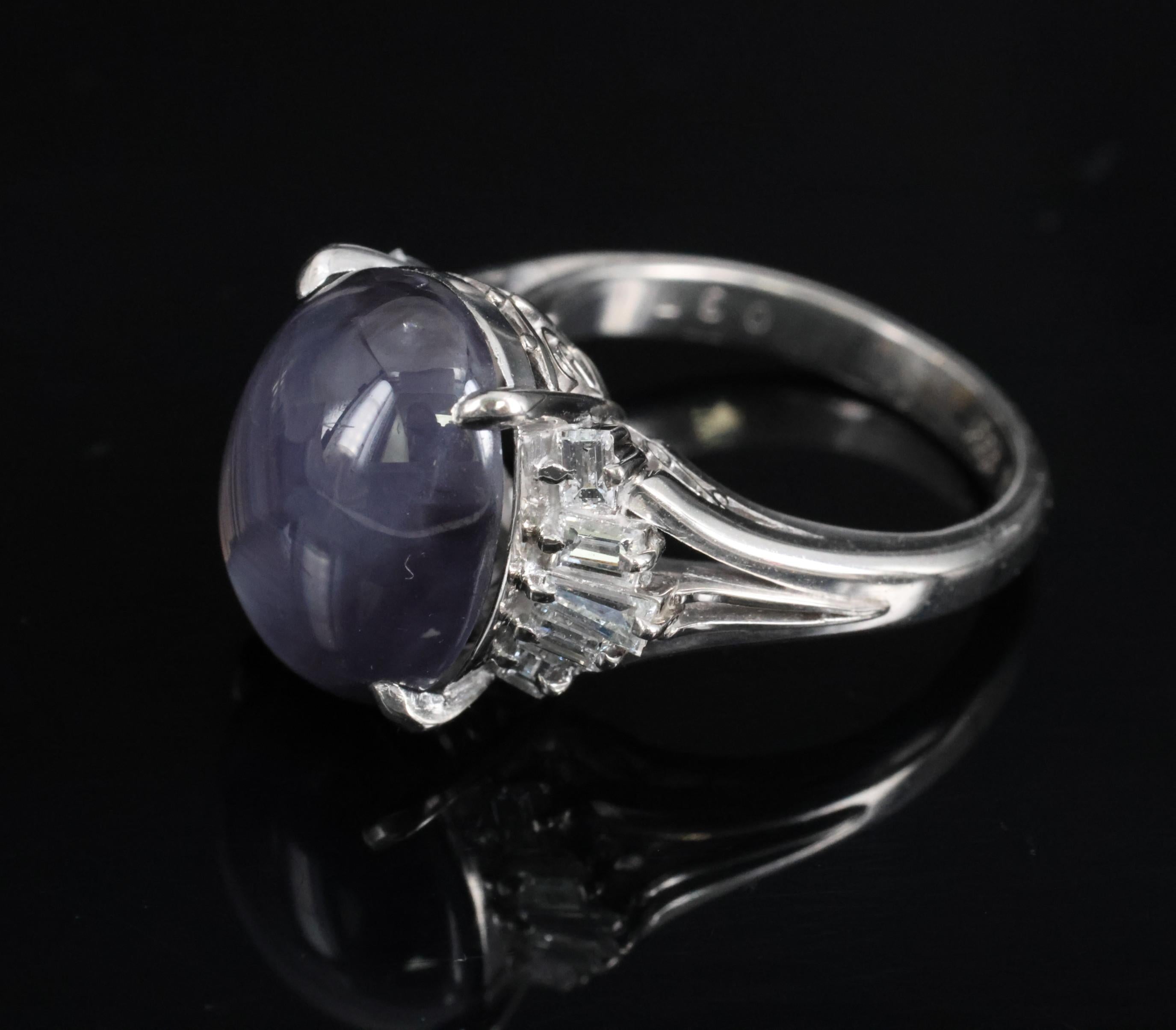 7.62ct Natural Purple Star Sapphire & 0.37ct Diamond Halo Platinum Ring, Size 4