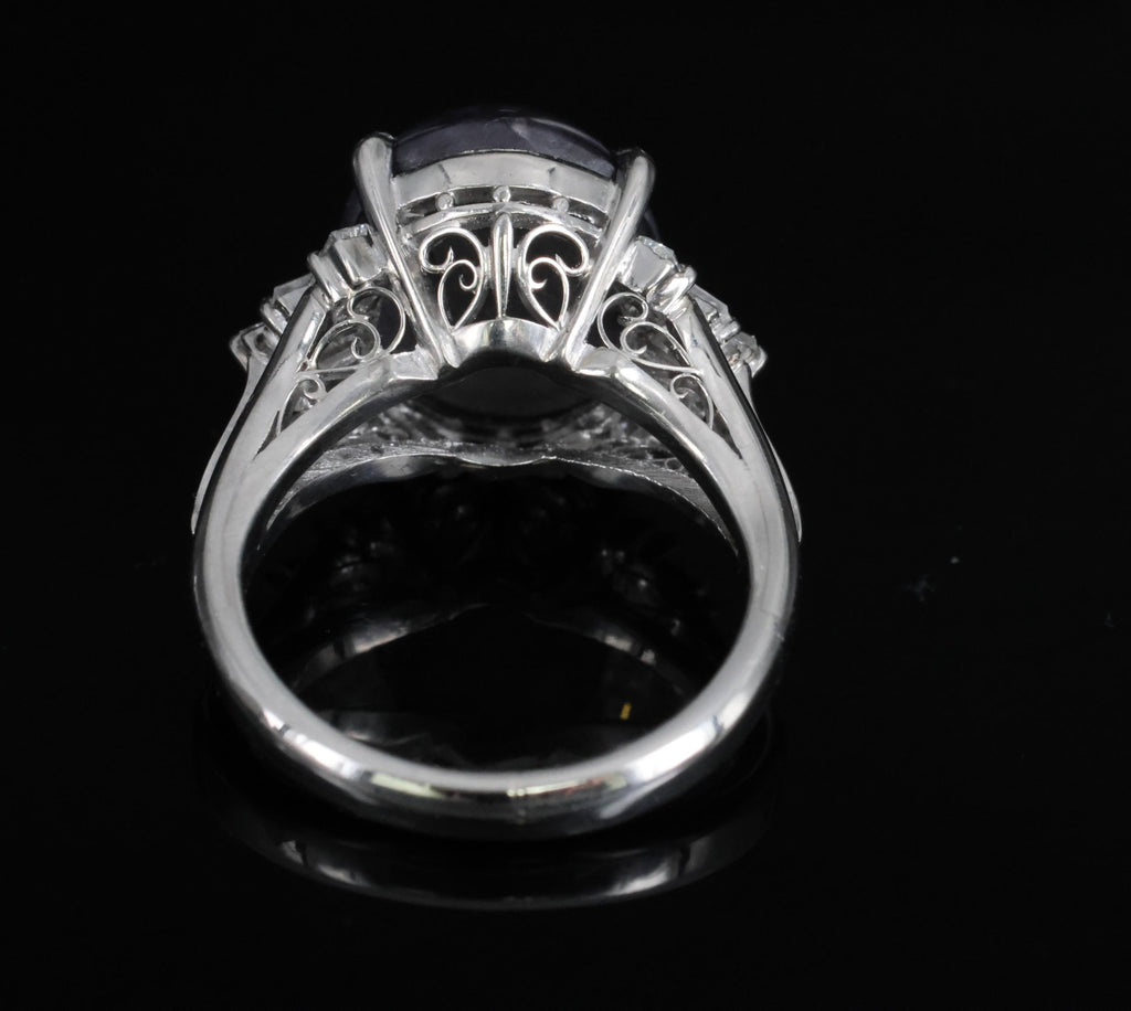7.62ct Natural Purple Star Sapphire & 0.37ct Diamond Halo Platinum Ring, Size 4