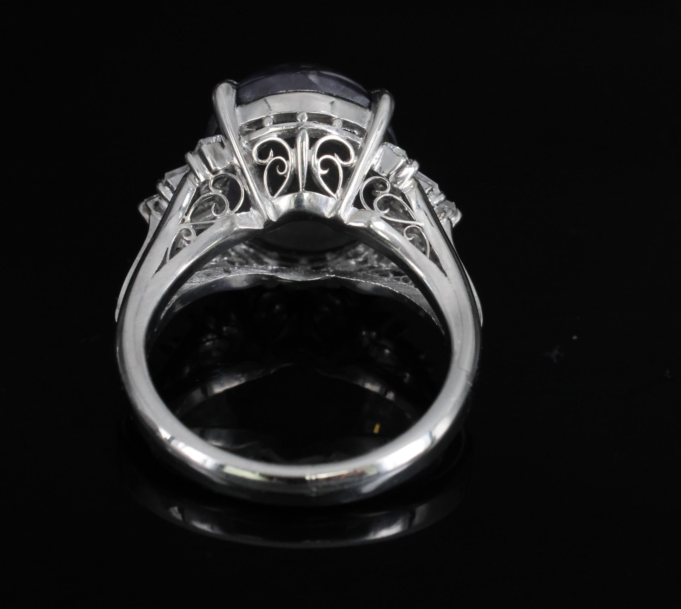 7.62ct Natural Purple Star Sapphire & 0.37ct Diamond Halo Platinum Ring, Size 4