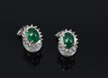 Fine 1.67ct Cabochon Emerald 0.32ct Diamond Platinum & White Gold Clip Earrings