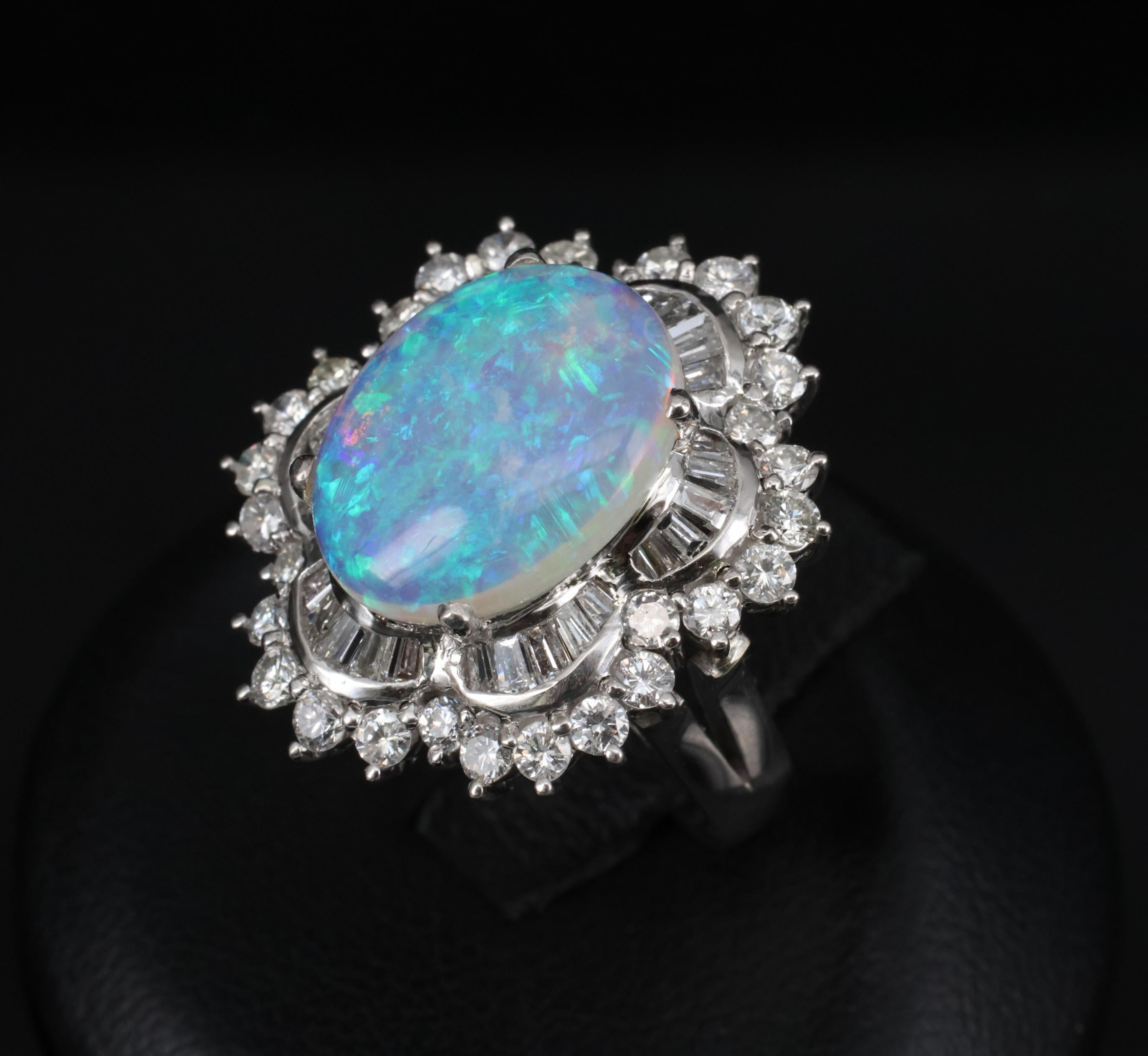 3.22ct Natural Untreated Opal & 2.16ct Diamond Halo Platinum Ring, Size 4.75