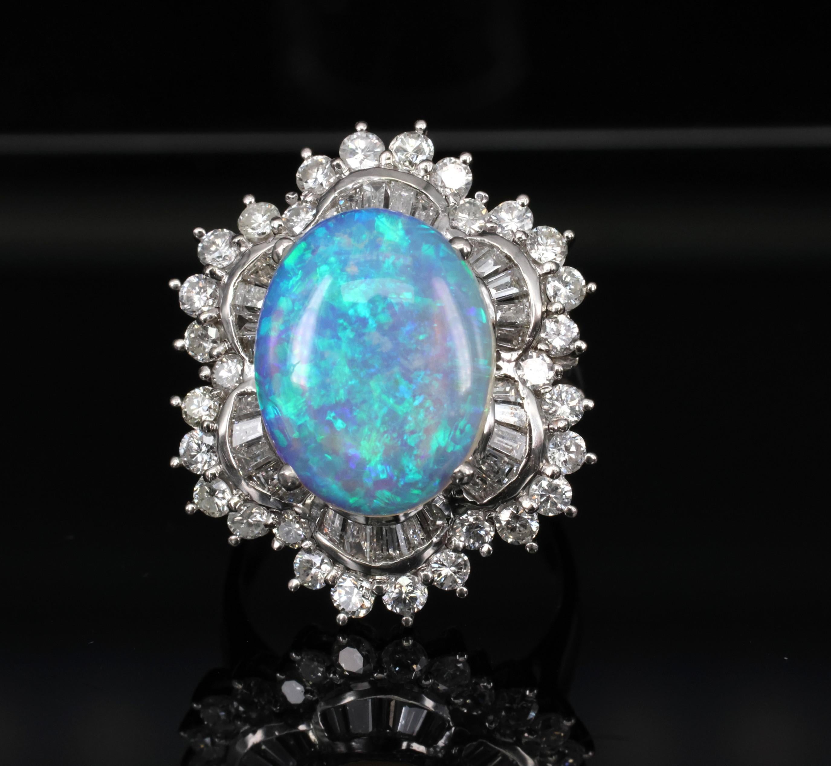 3.22ct Natural Untreated Opal & 2.16ct Diamond Halo Platinum Ring, Size 4.75