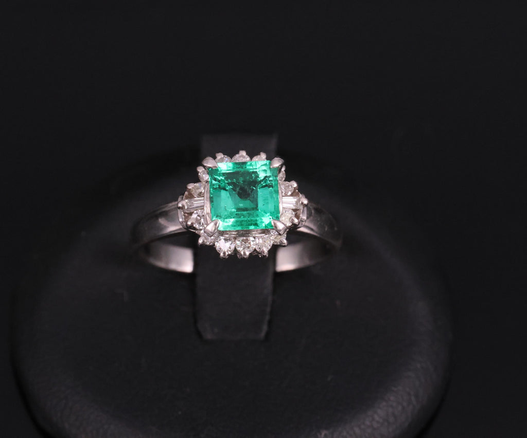 Fine 0.84ct GIA Colombian F1 Emerald & 0.30ct Diamond Platinum Ring Size 6.75