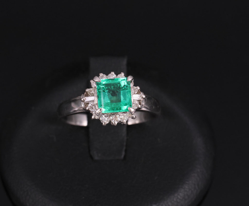 Fine 0.84ct GIA Colombian F1 Emerald & 0.30ct Diamond Platinum Ring Size 6.75
