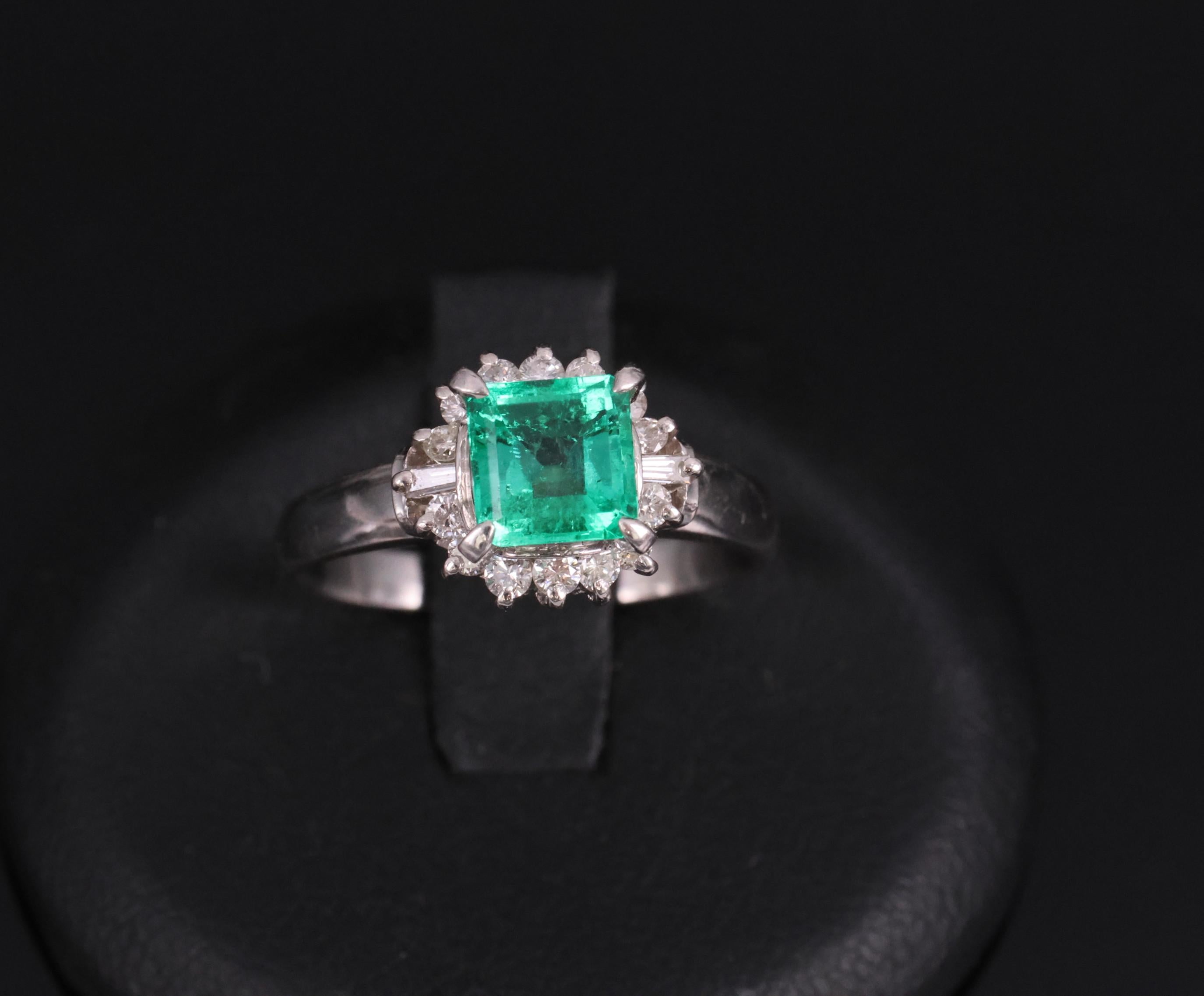 Fine 0.84ct GIA Colombian F1 Emerald & 0.30ct Diamond Platinum Ring Size 6.75