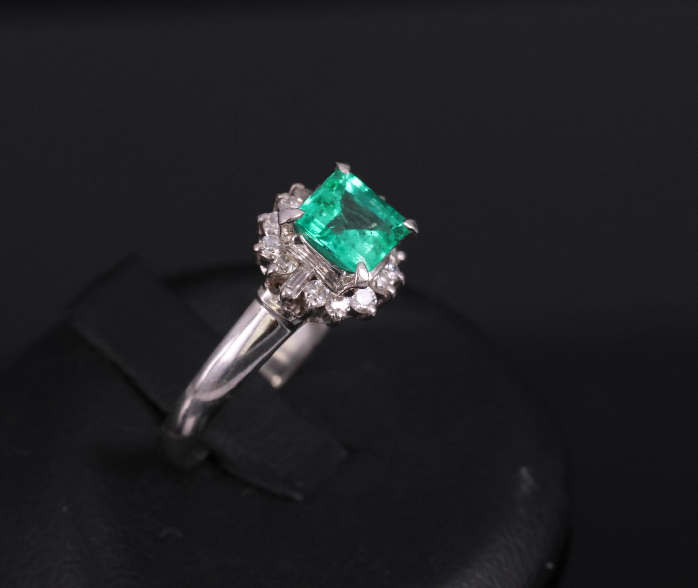 Fine 0.84ct GIA Colombian F1 Emerald & 0.30ct Diamond Platinum Ring Size 6.75
