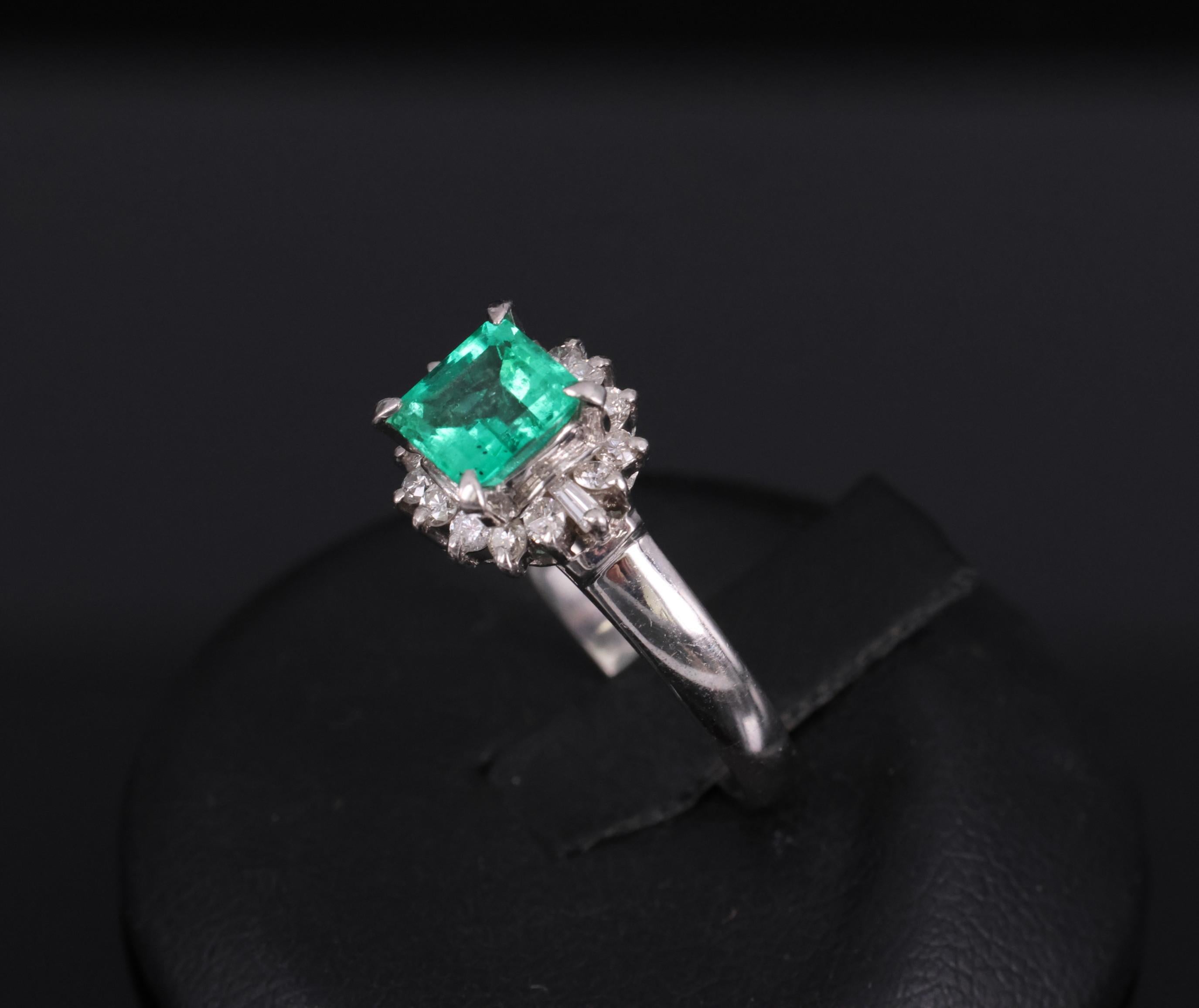 Fine 0.84ct GIA Colombian F1 Emerald & 0.30ct Diamond Platinum Ring Size 6.75