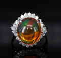 4.96ct Natural Mexican Fire Opal & 0.45ct Diamond Halo Platinum Ring, Size 5.5