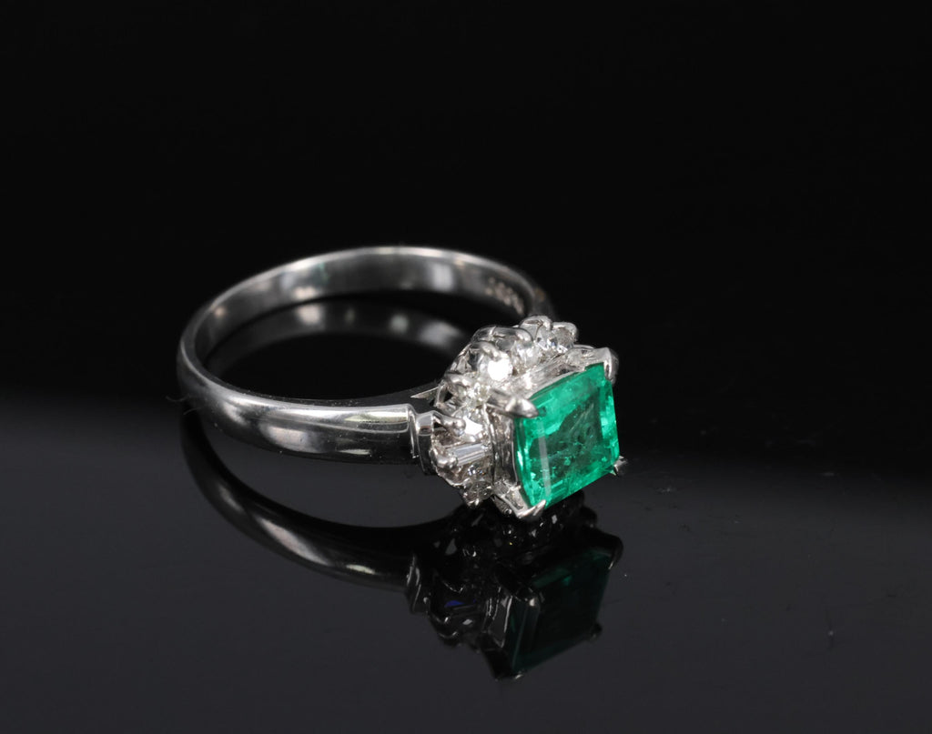 Fine 0.84ct GIA Colombian F1 Emerald & 0.30ct Diamond Platinum Ring Size 6.75