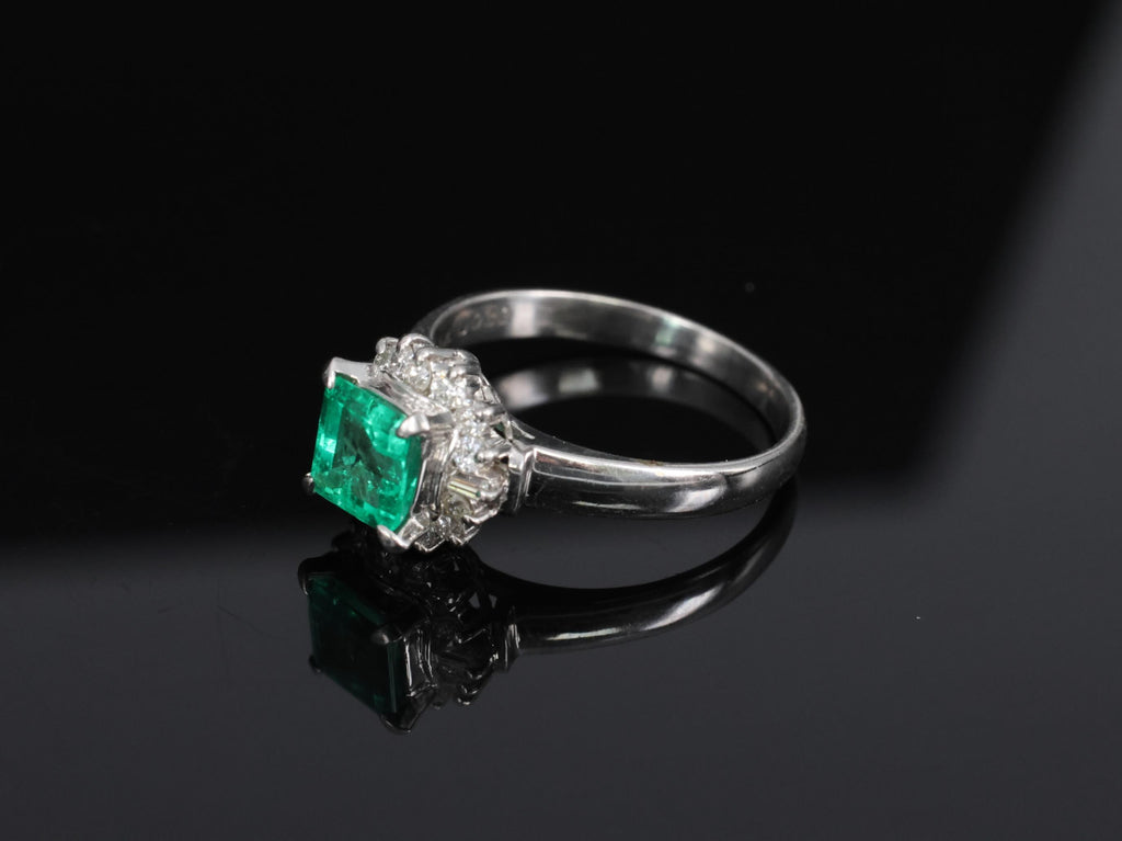 Fine 0.84ct GIA Colombian F1 Emerald & 0.30ct Diamond Platinum Ring Size 6.75