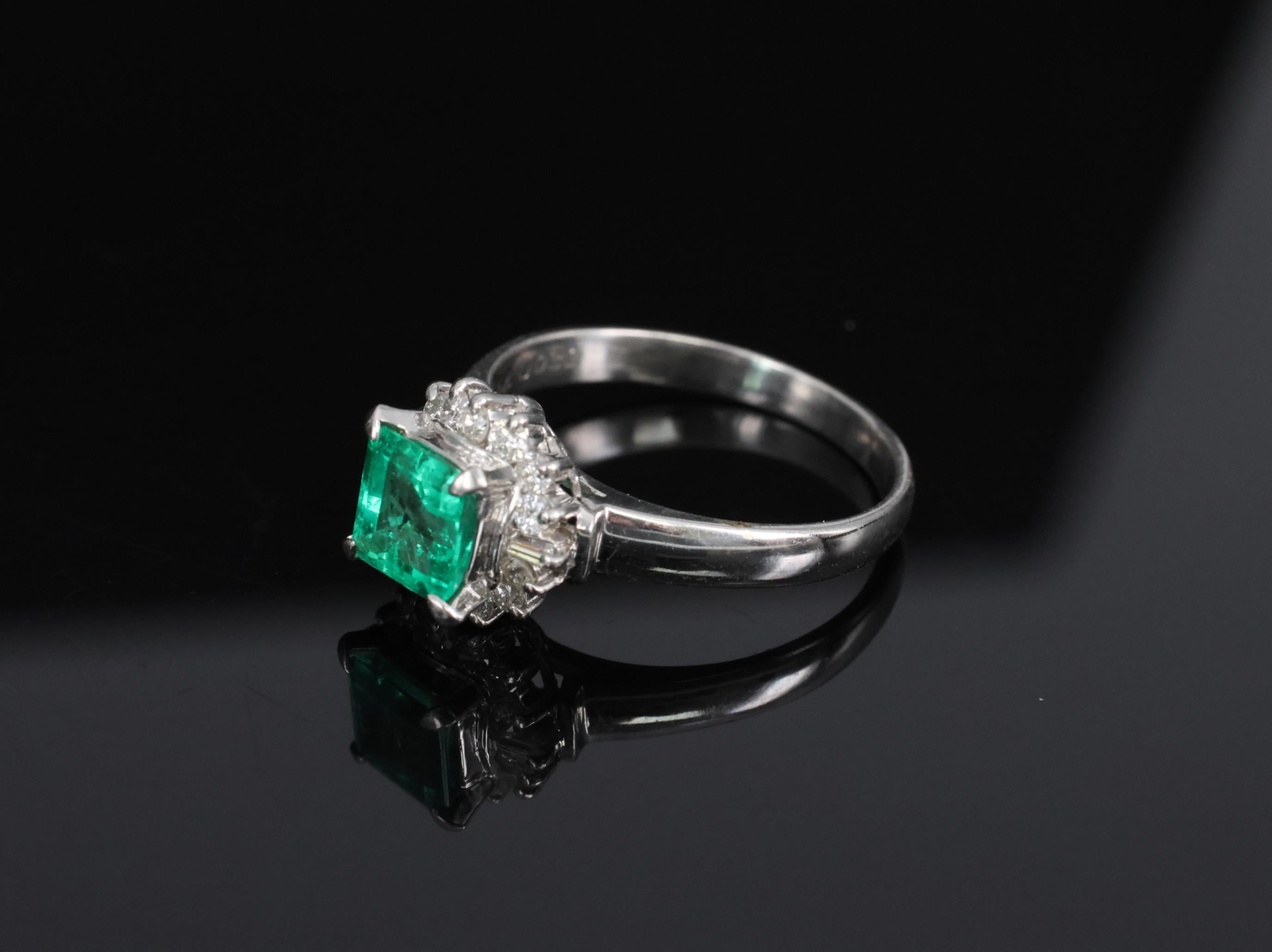 Fine 0.84ct GIA Colombian F1 Emerald & 0.30ct Diamond Platinum Ring Size 6.75