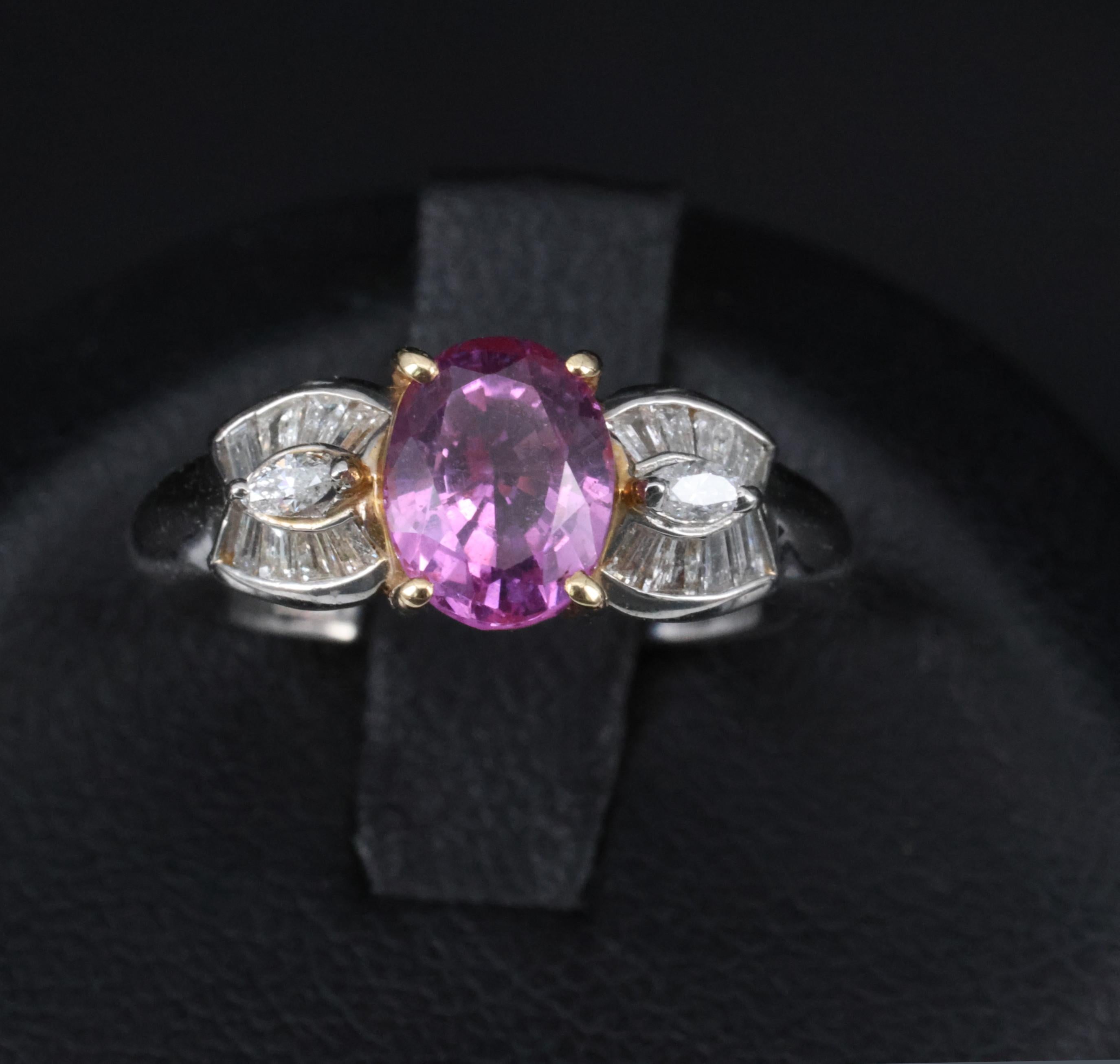 1.55ct Natural Pink Sapphire & 0.24ct Diamond Platinum 18K Gold Ring, Size 5