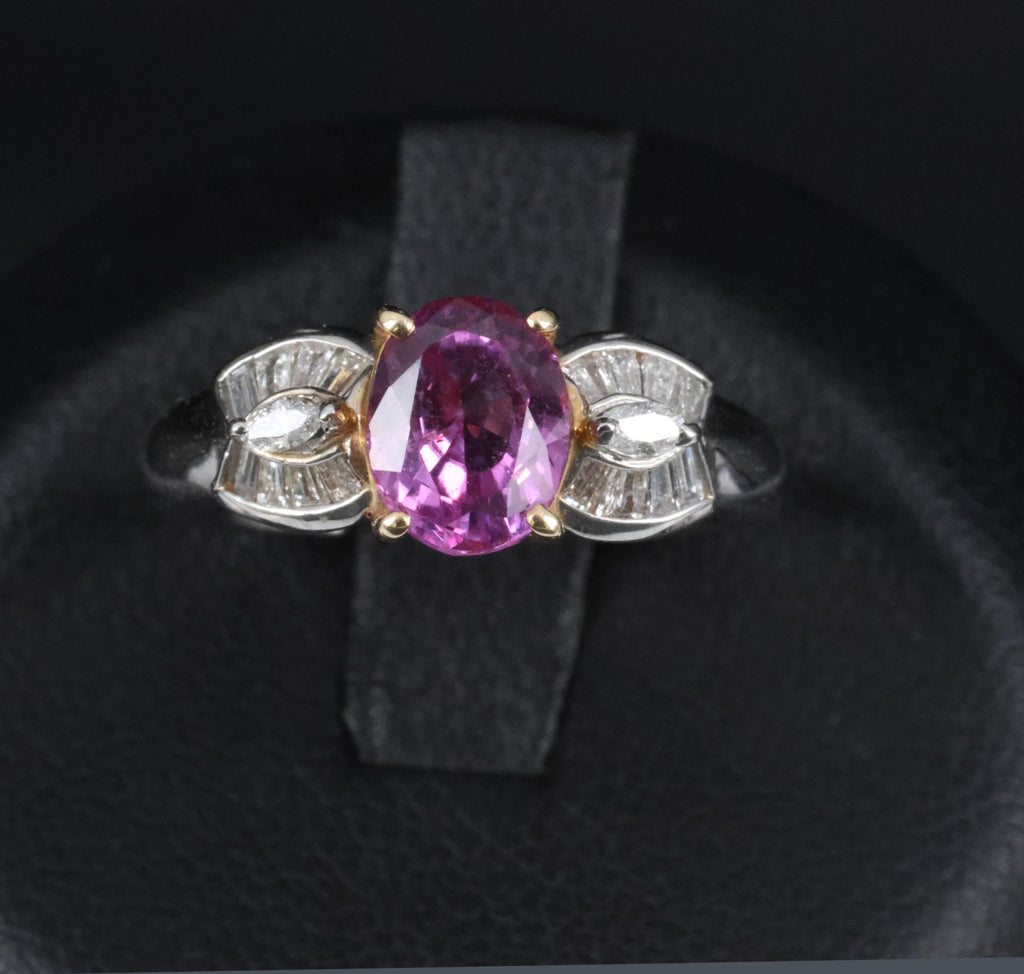 1.55ct Natural Pink Sapphire & 0.24ct Diamond Platinum 18K Gold Ring, Size 5
