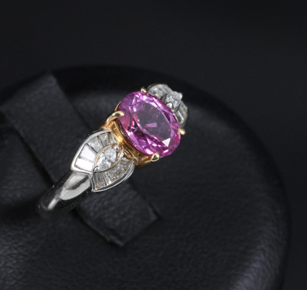 1.55ct Natural Pink Sapphire & 0.24ct Diamond Platinum 18K Gold Ring, Size 5