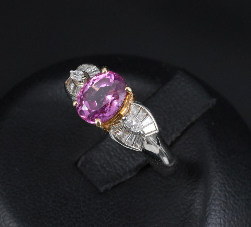 1.55ct Natural Pink Sapphire & 0.24ct Diamond Platinum 18K Gold Ring, Size 5
