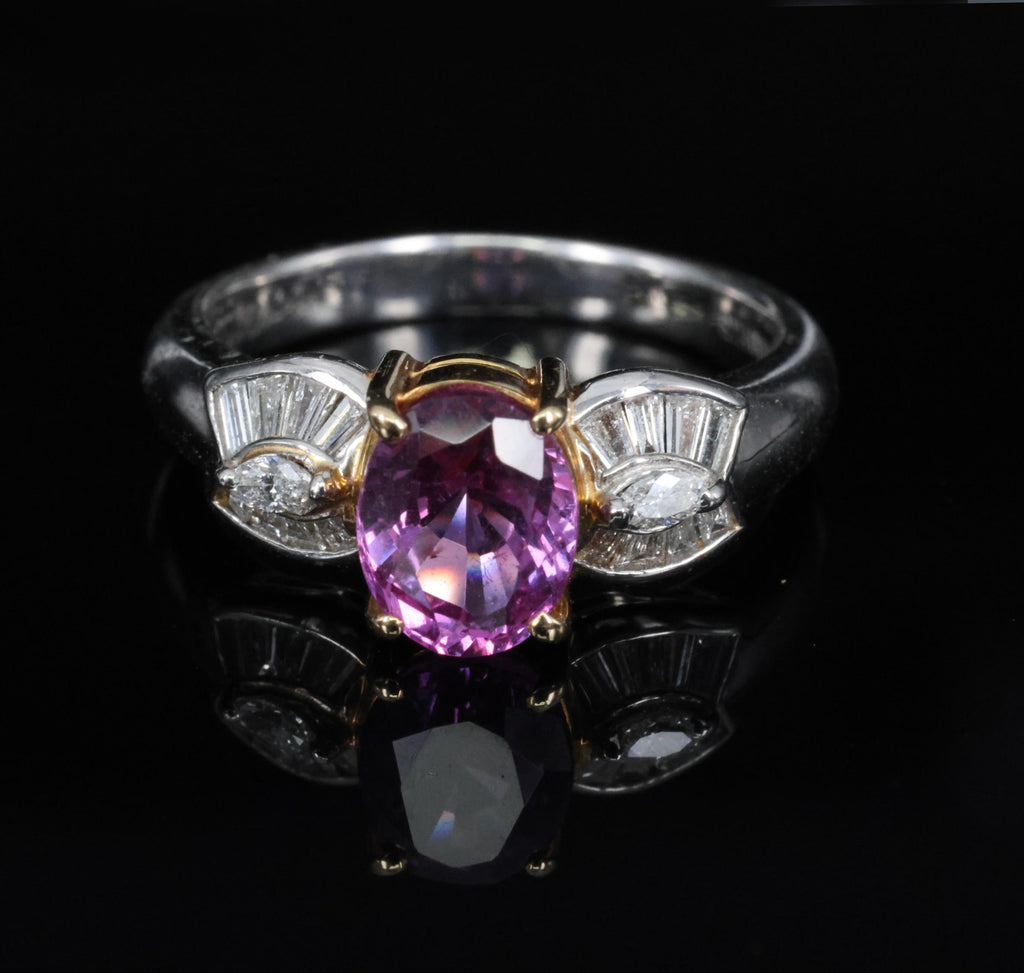 1.55ct Natural Pink Sapphire & 0.24ct Diamond Platinum 18K Gold Ring, Size 5