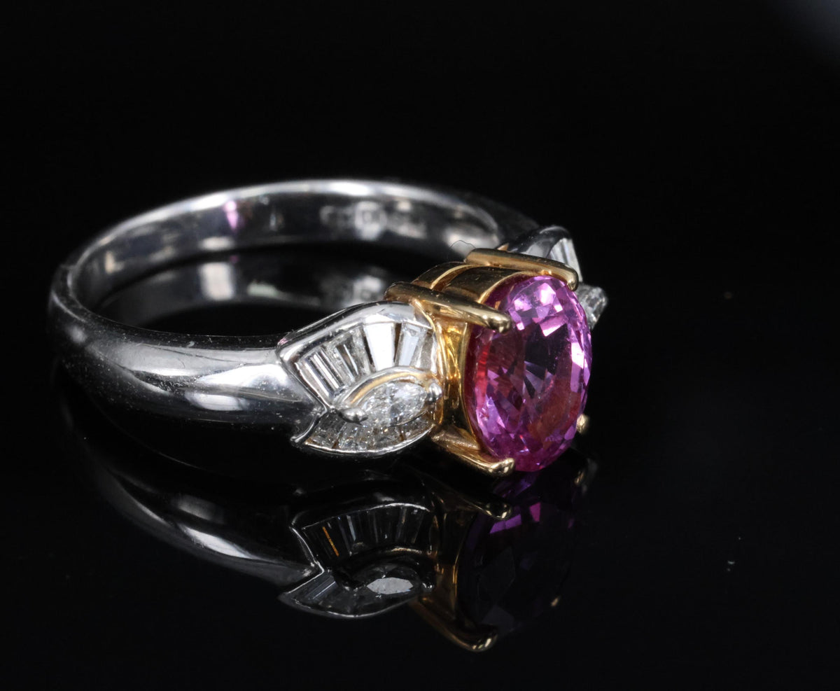 1.55ct Natural Pink Sapphire & 0.24ct Diamond Platinum 18K Gold Ring, Size 5