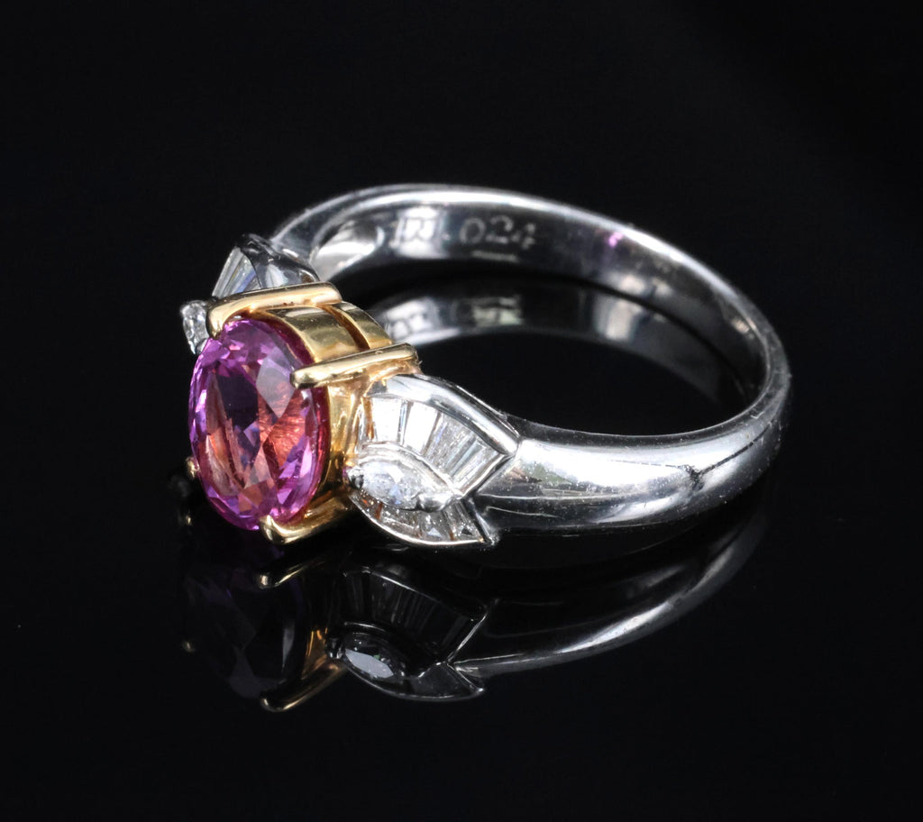 1.55ct Natural Pink Sapphire & 0.24ct Diamond Platinum 18K Gold Ring, Size 5