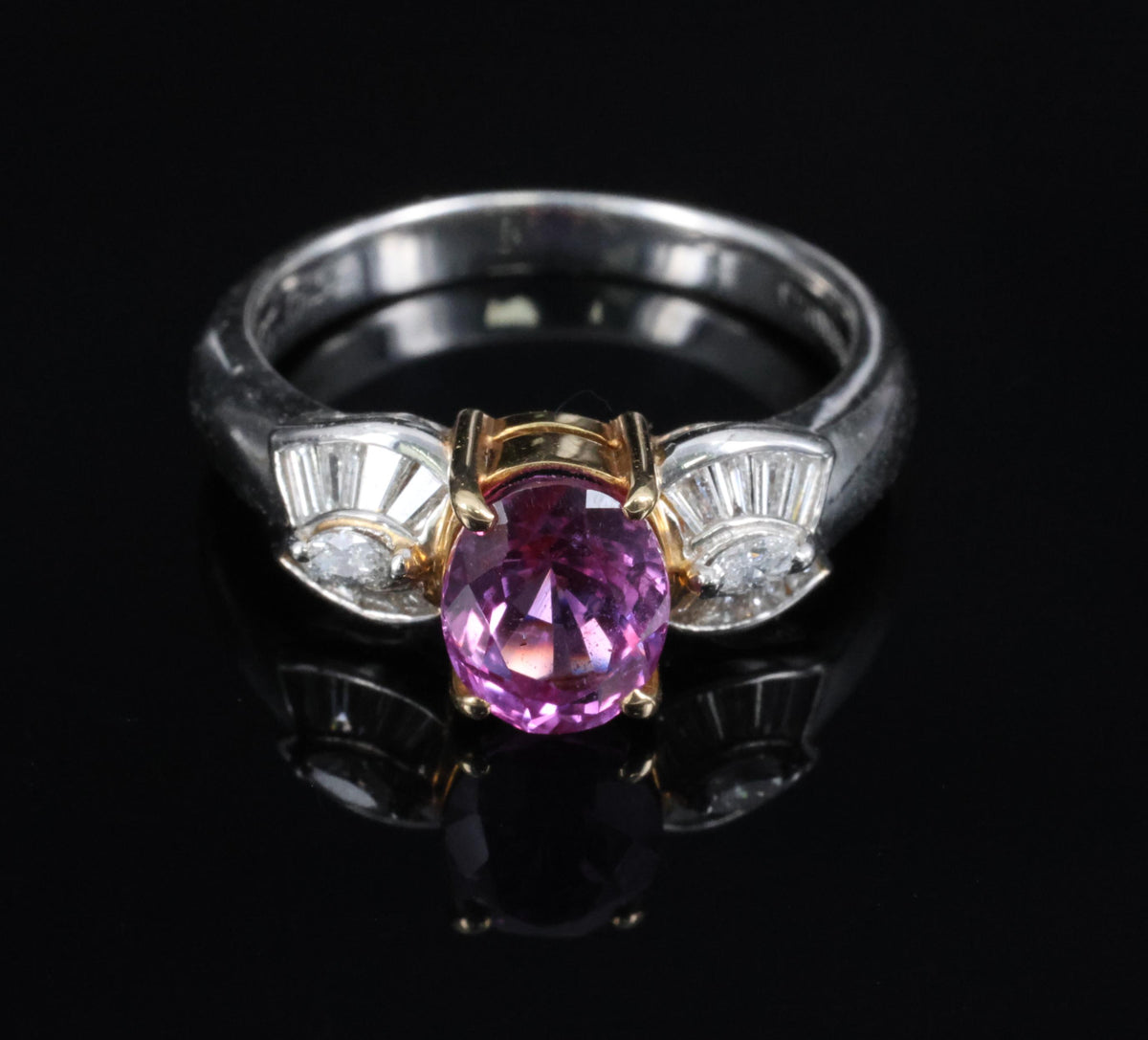 1.55ct Natural Pink Sapphire & 0.24ct Diamond Platinum 18K Gold Ring, Size 5